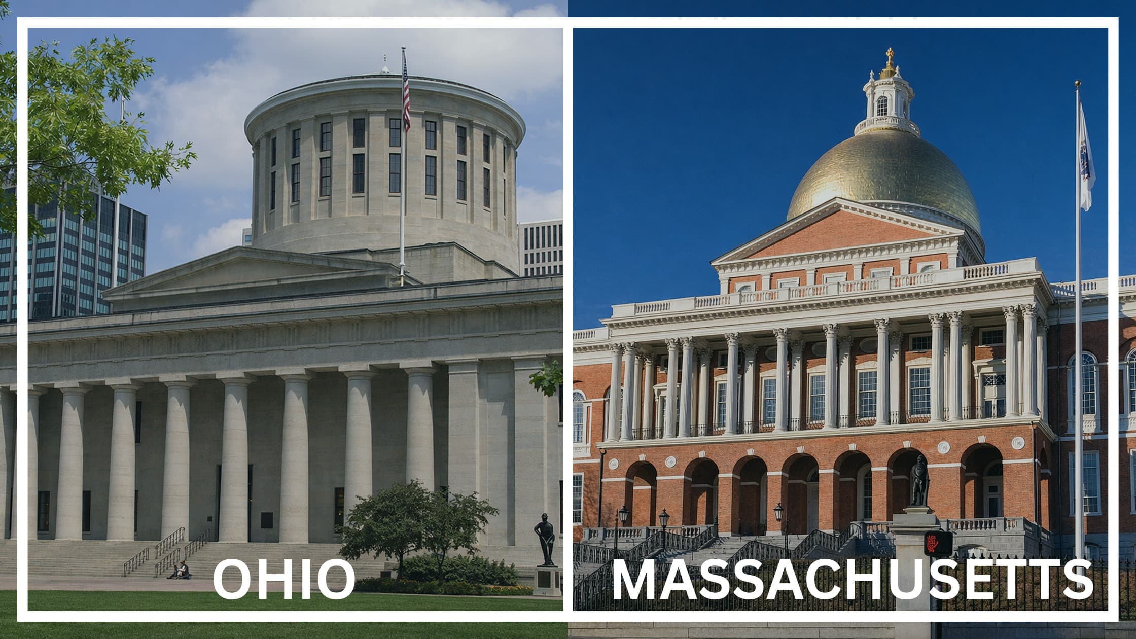 Comparing the state capitol buildings between Ohio and Massachusetts.