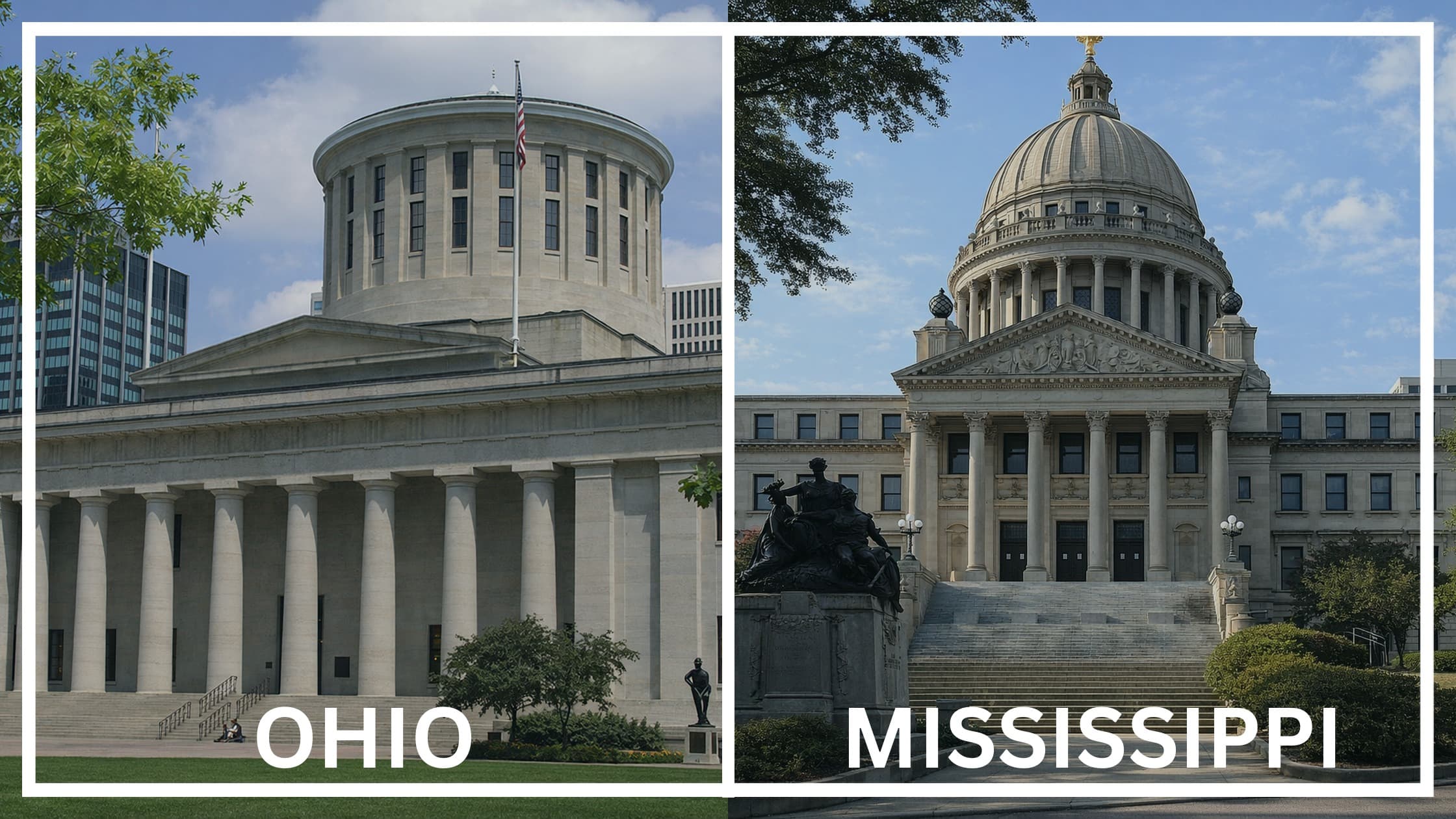Comparing the state capitol buildings between Ohio and Mississippi.