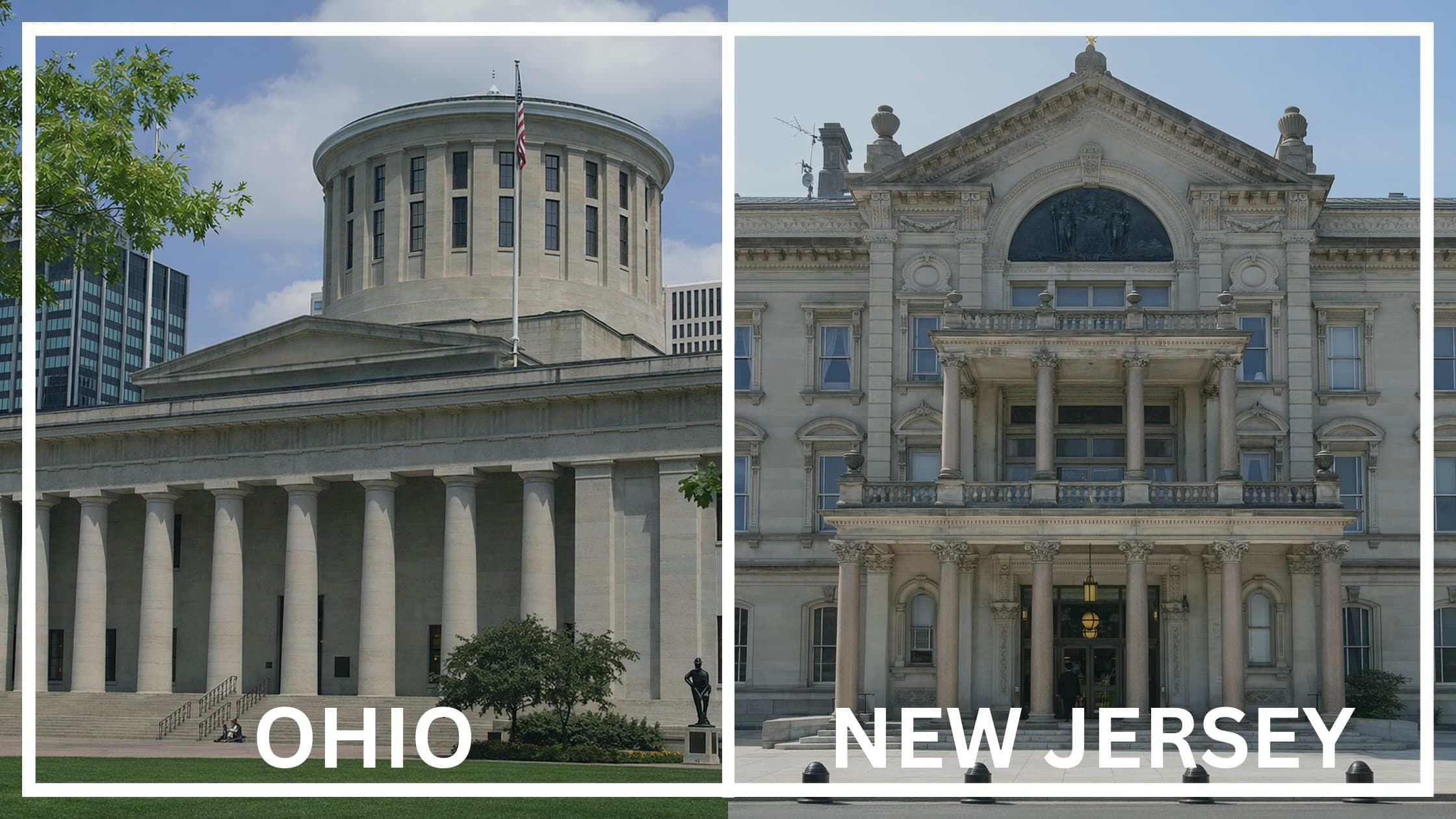 Comparing the state capitol buildings between Ohio and New Jersey.