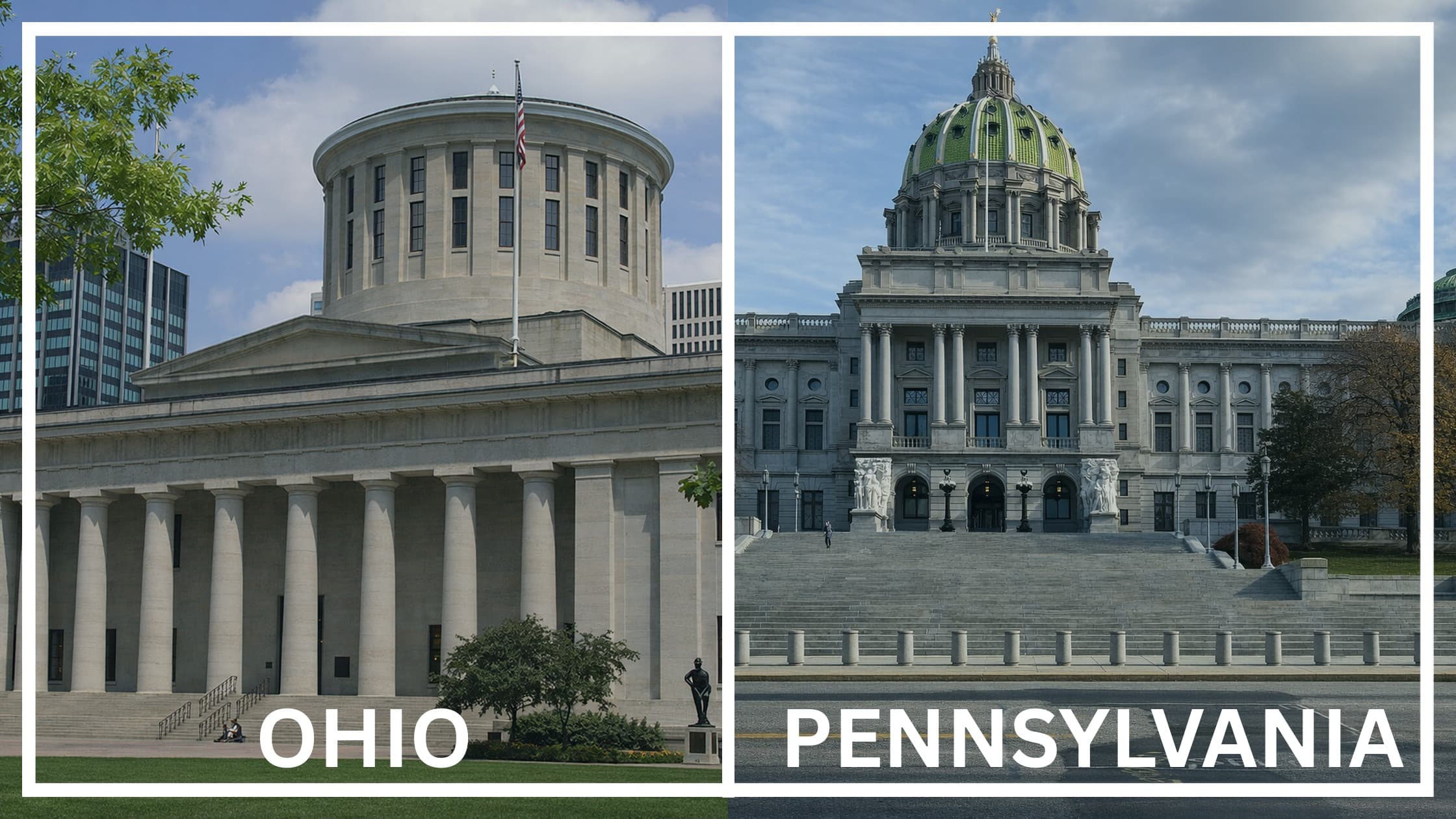Comparing the state capitol buildings between Ohio and Pennsylvania.