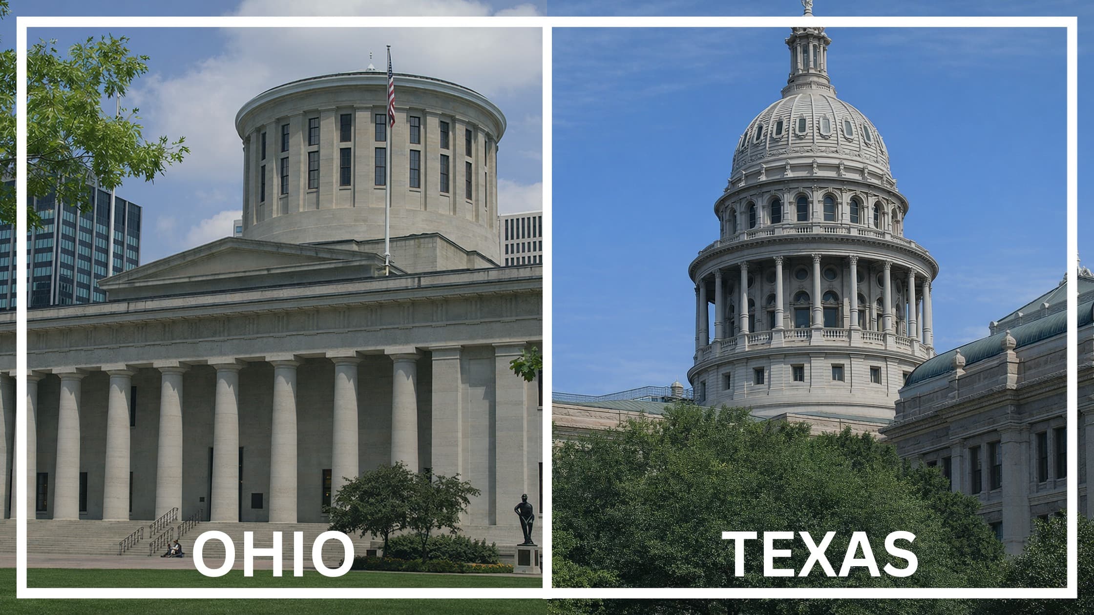 Comparing the state capitol buildings between Ohio and Texas.