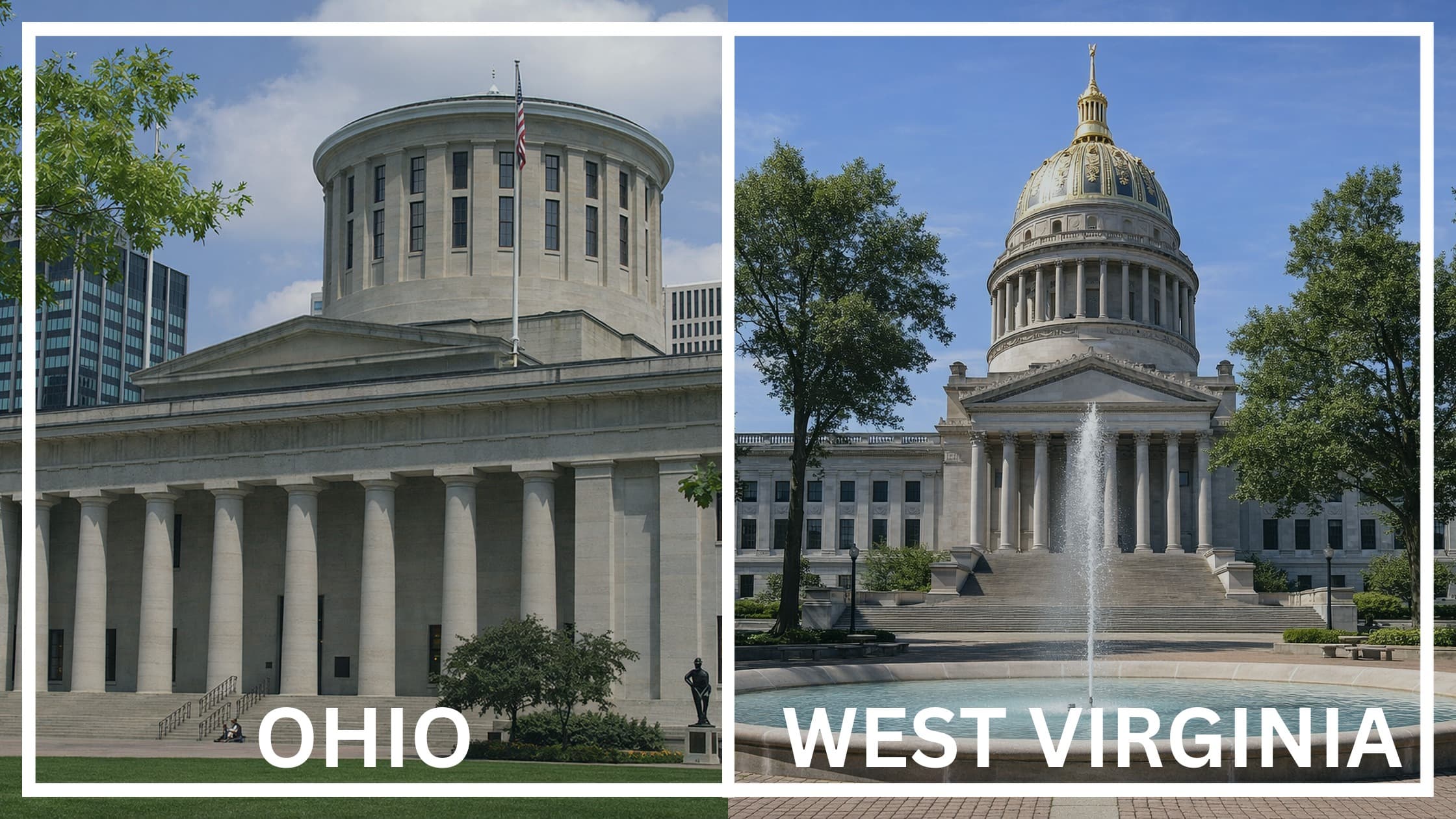 Comparing the state capitol buildings between Ohio and West Virginia.