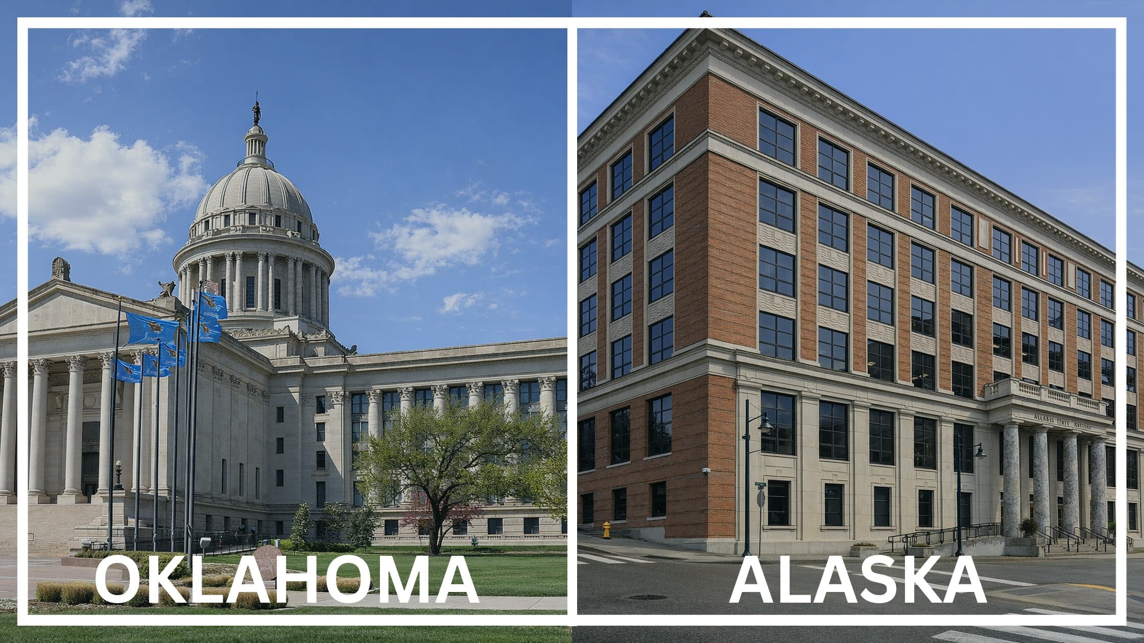 Comparing the state capitol buildings between Oklahoma and Alaska.