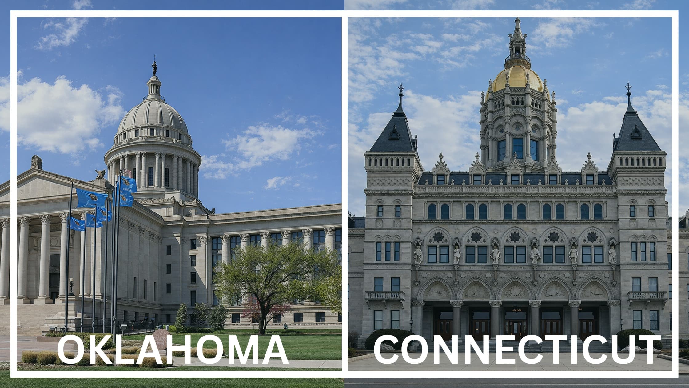 Comparing the state capitol buildings between Oklahoma and Connecticut.