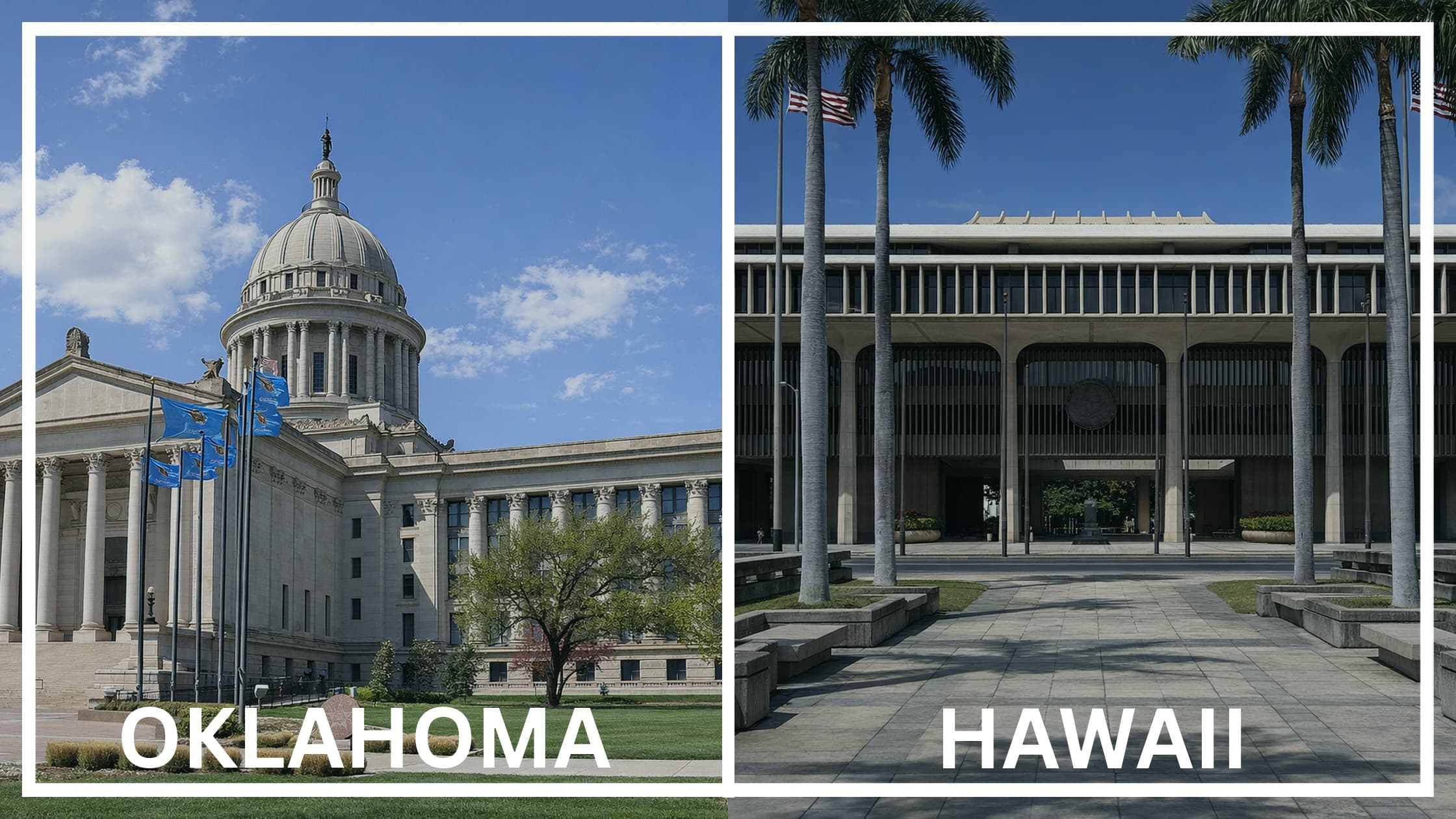 Comparing the state capitol buildings between Oklahoma and Hawaii.