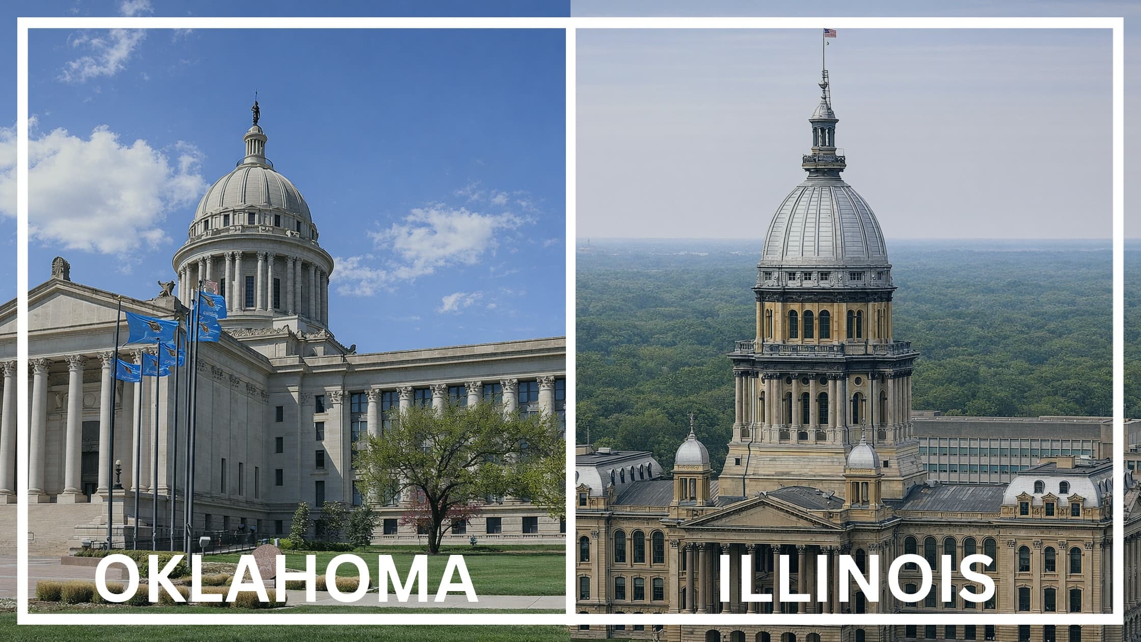 Comparing the state capitol buildings between Oklahoma and Illinois.