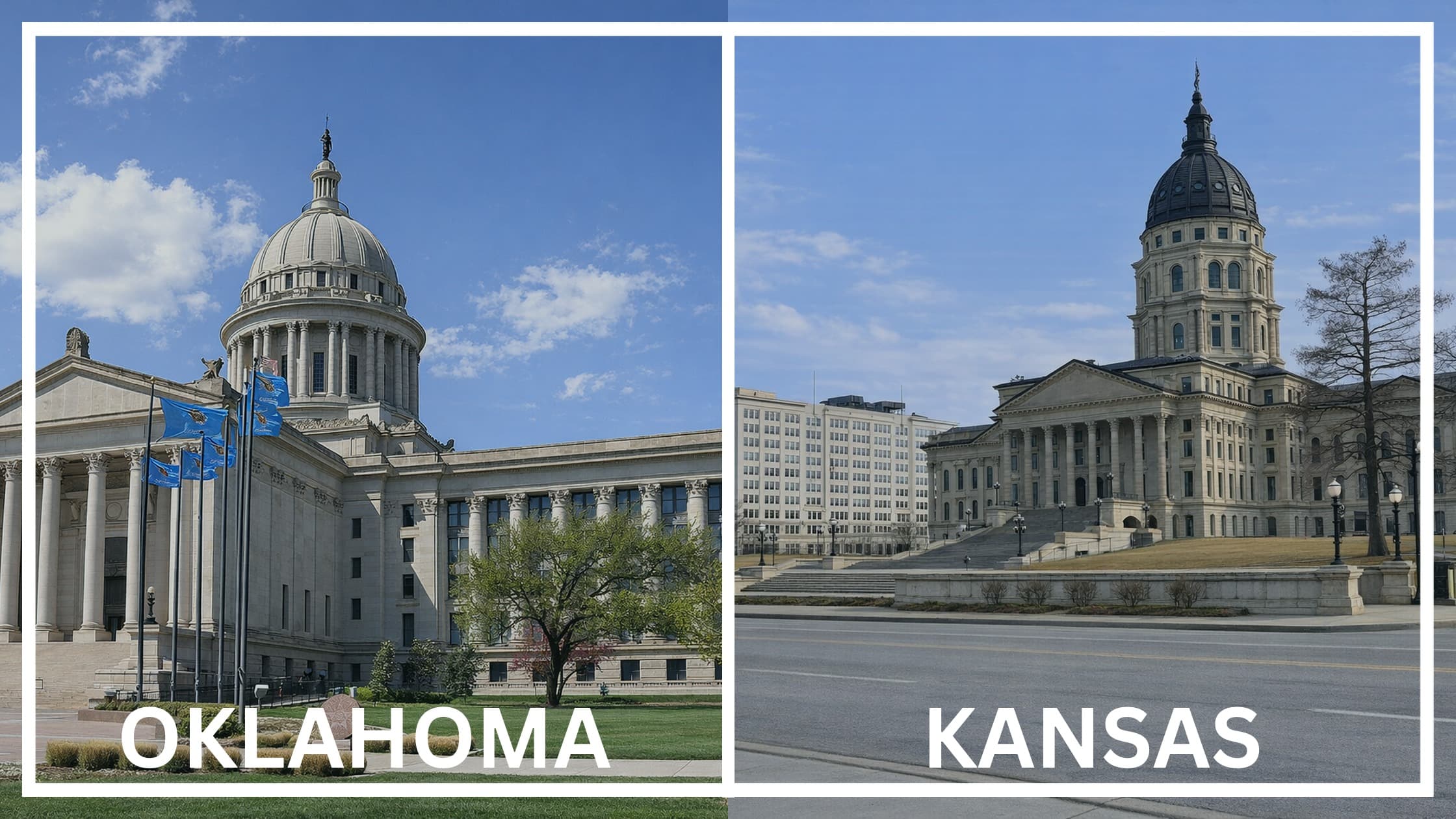 Comparing the state capitol buildings between Oklahoma and Kansas.