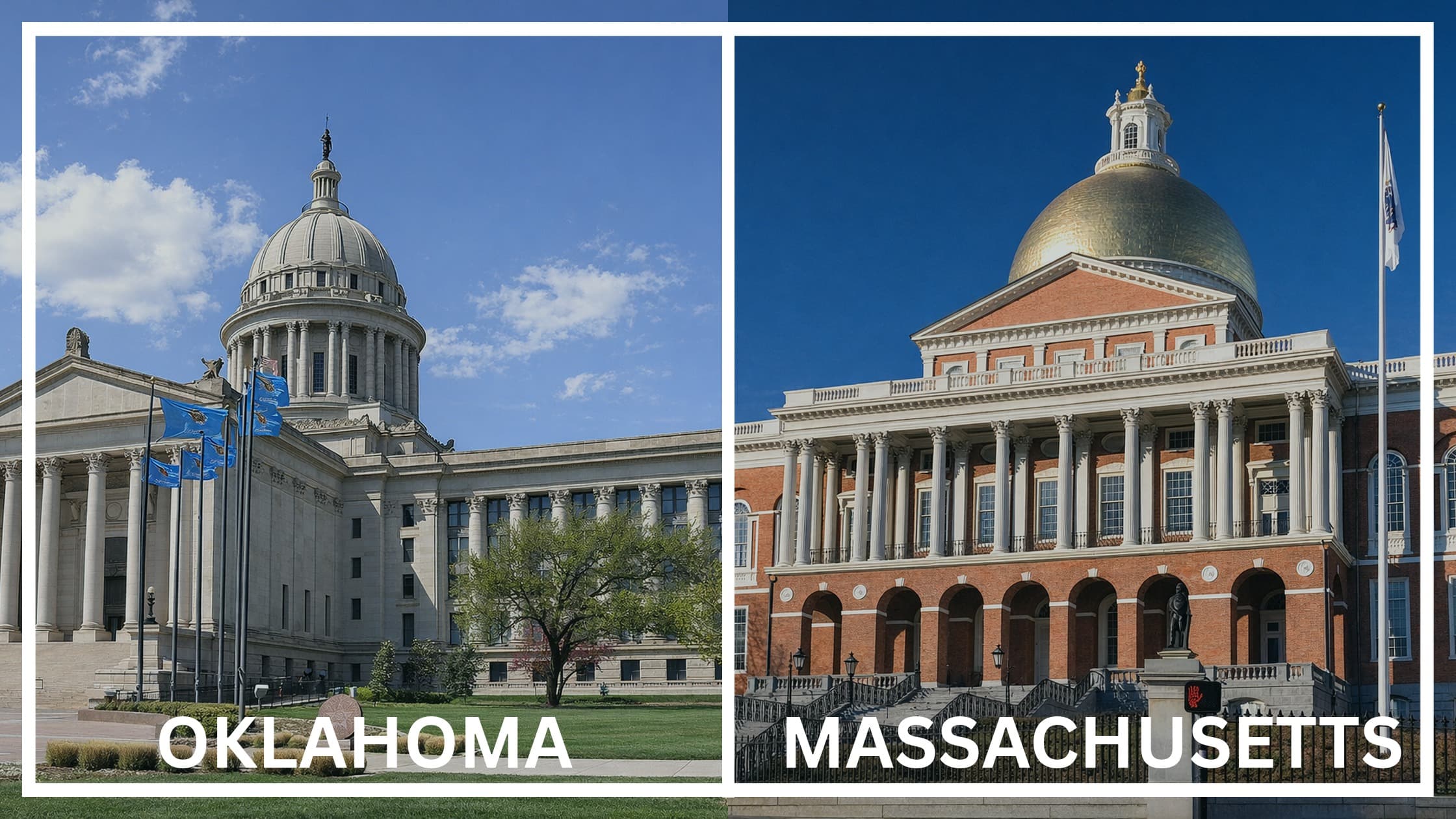 Comparing the state capitol buildings between Oklahoma and Massachusetts.