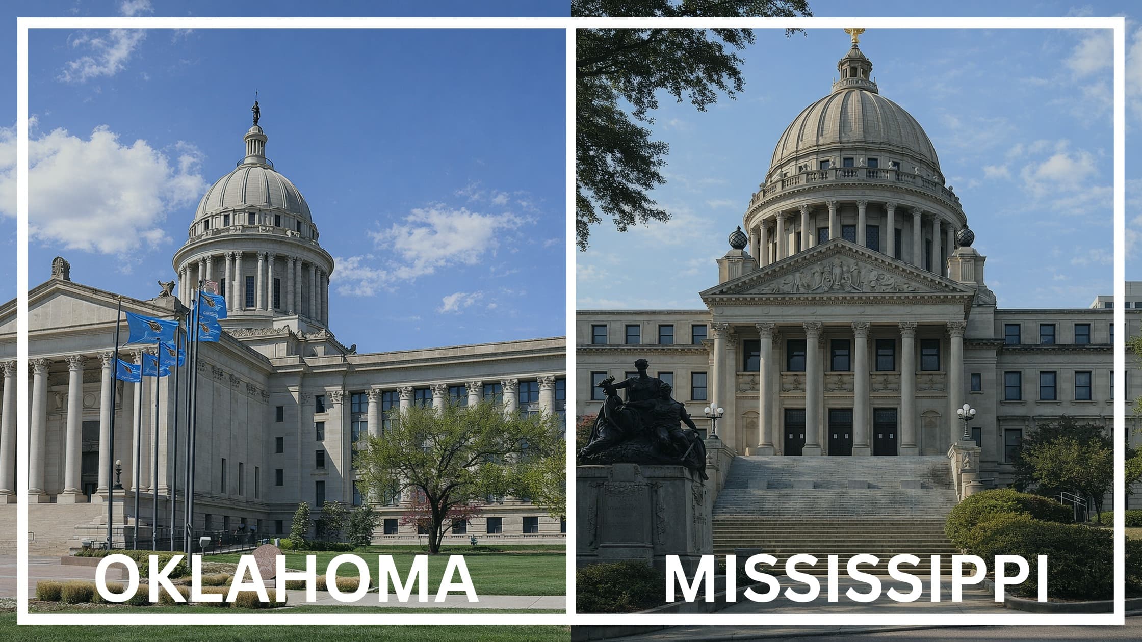 Comparing the state capitol buildings between Oklahoma and Mississippi.