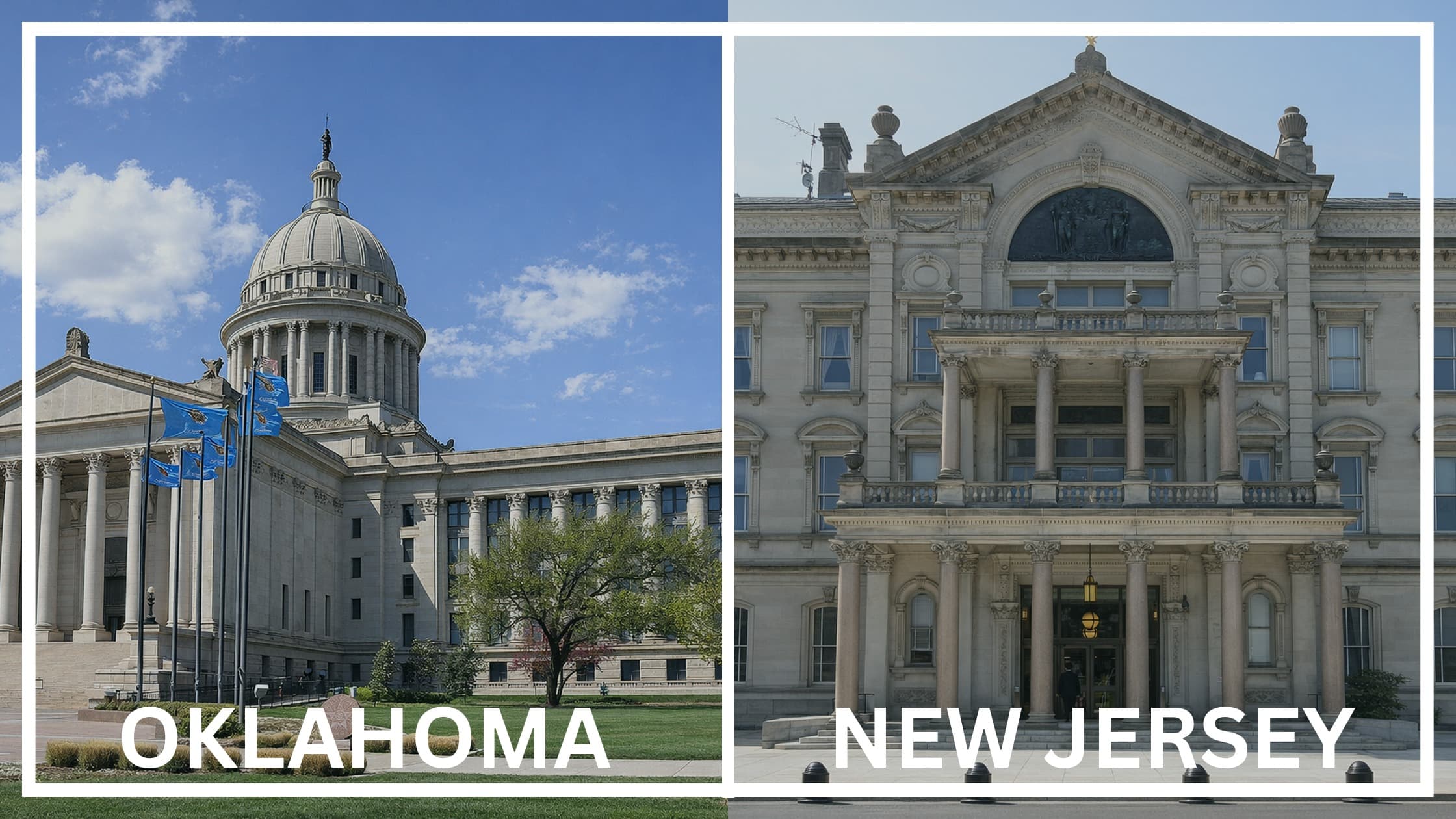 Comparing the state capitol buildings between Oklahoma and New Jersey.