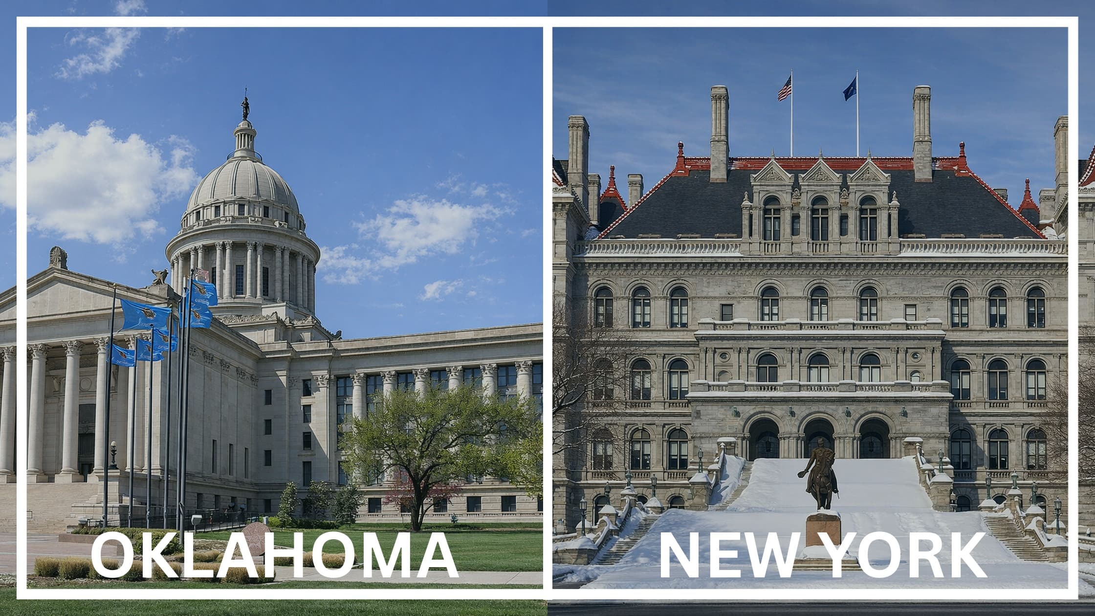 Comparing the state capitol buildings between Oklahoma and New York.