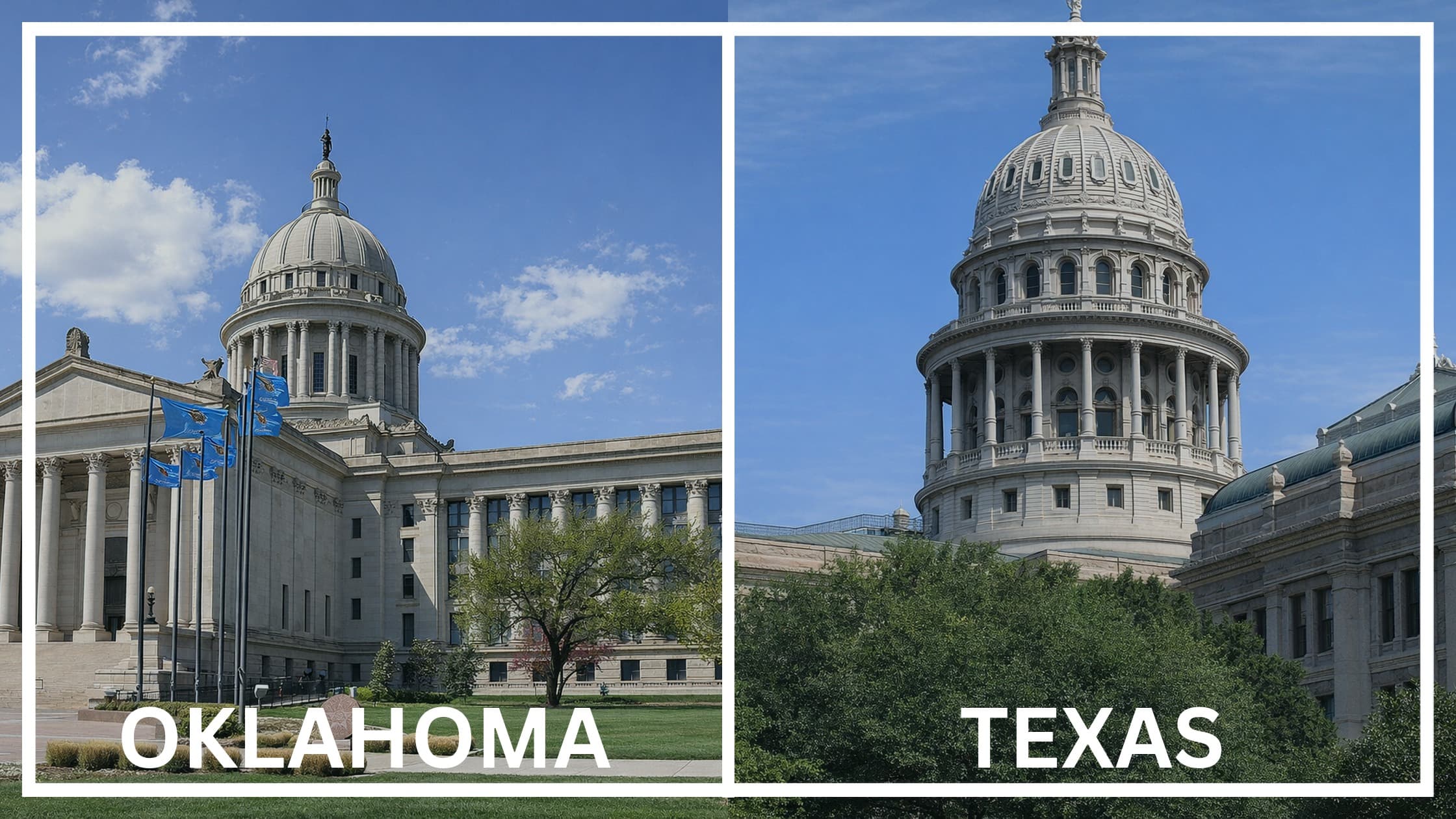 Comparing the state capitol buildings between Oklahoma and Texas.