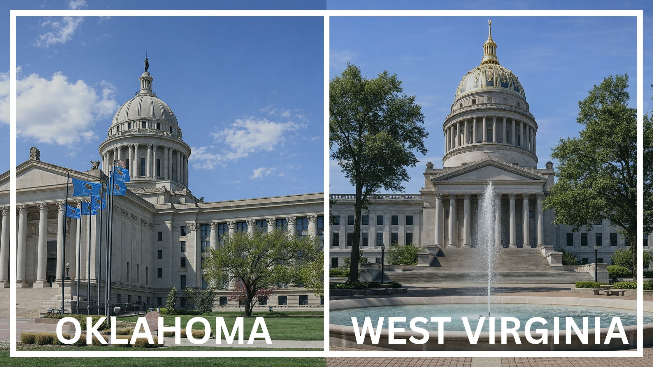 Comparing the state capitol buildings between Oklahoma and West Virginia.