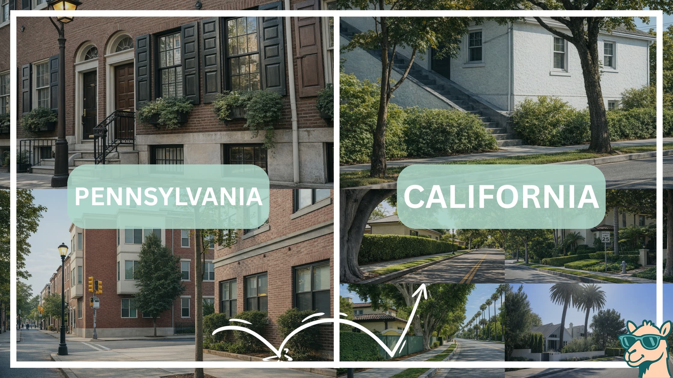comparison of housing options and types between neighborhoods in Pennsylvania and California