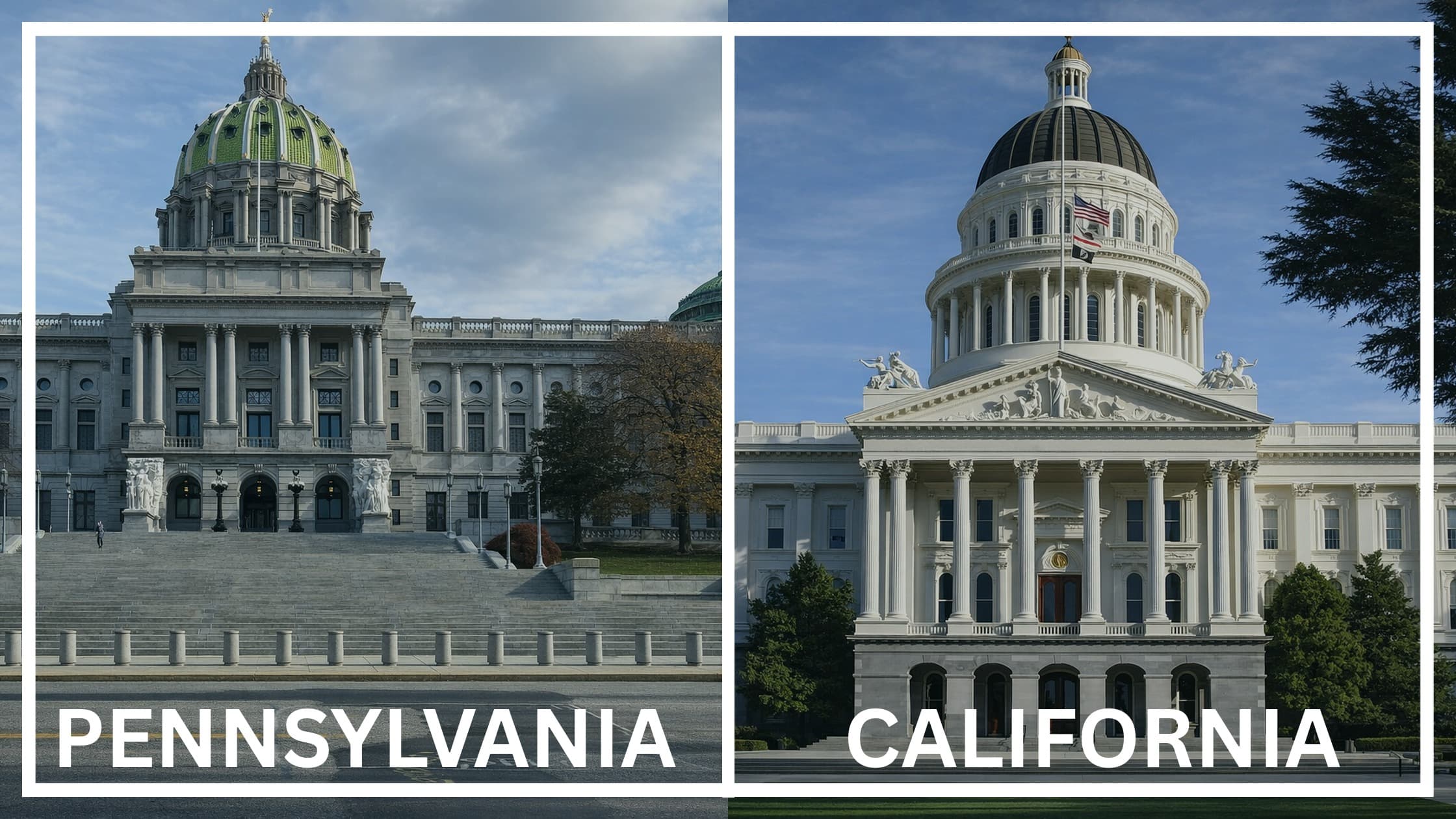 Comparing the state capitol buildings between Pennsylvania and California.