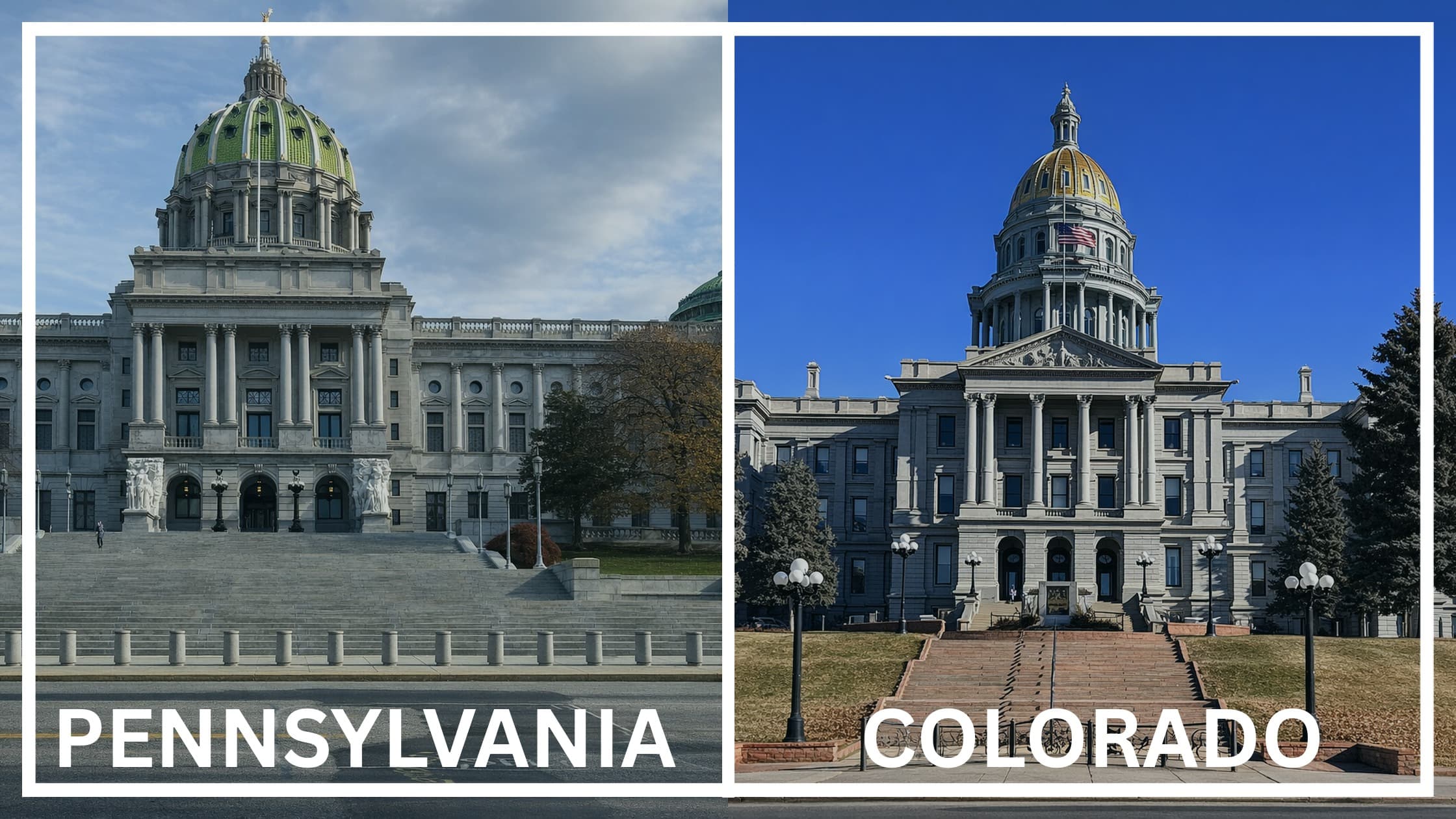 Comparing the state capitol buildings between Pennsylvania and Colorado.