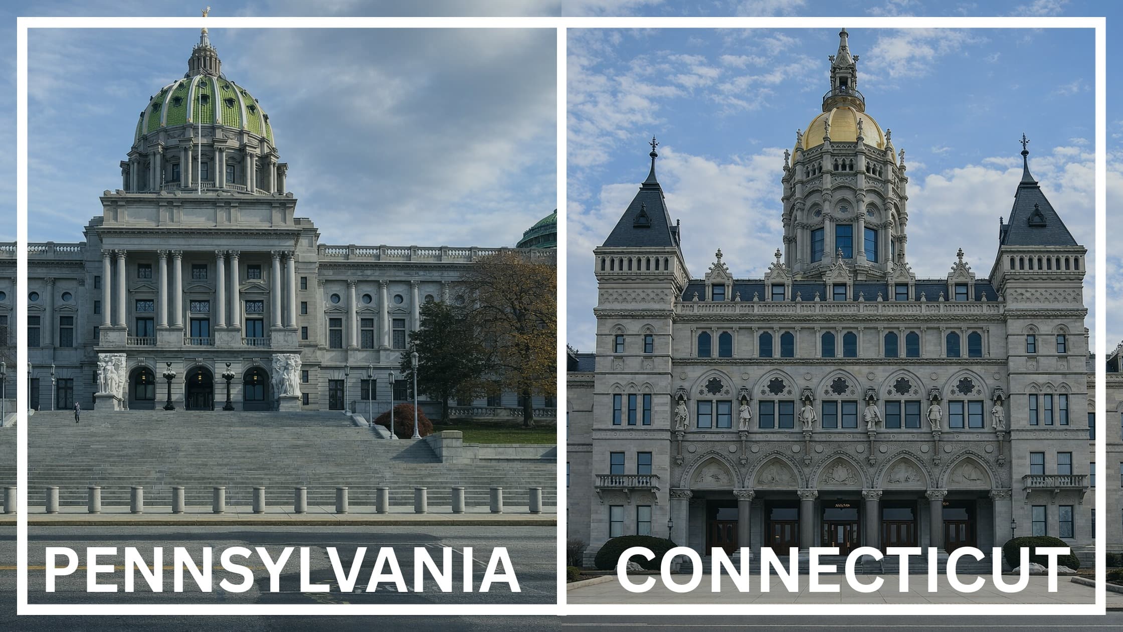 Comparing the state capitol buildings between Pennsylvania and Connecticut.