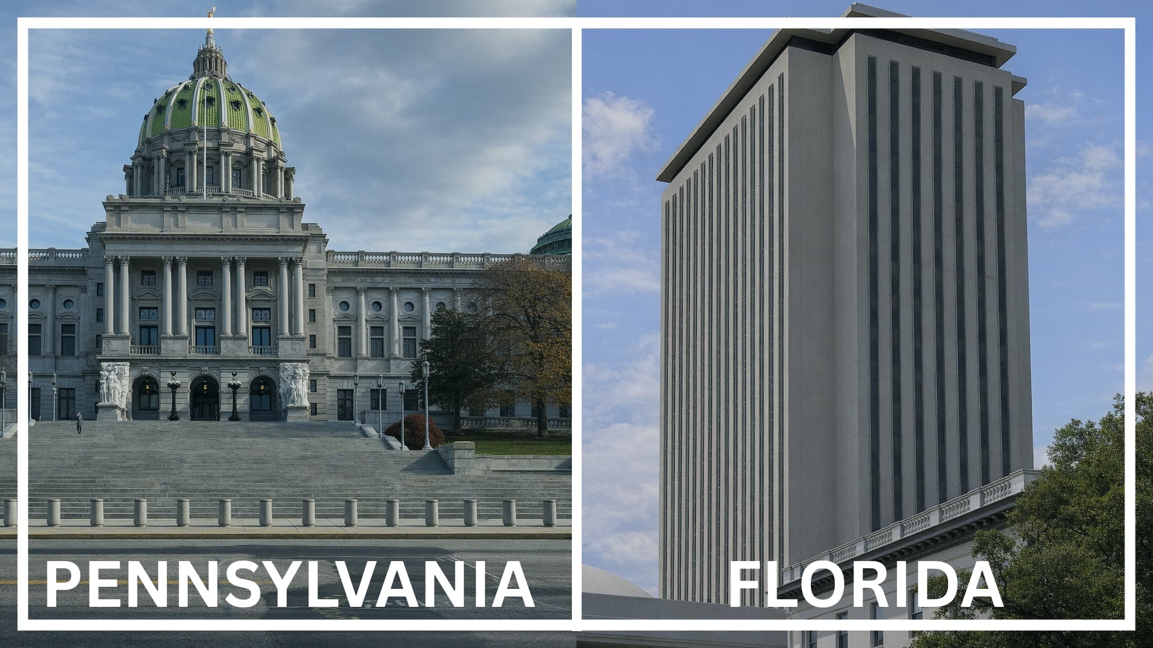 Comparing the state capitol buildings between Pennsylvania and Florida.