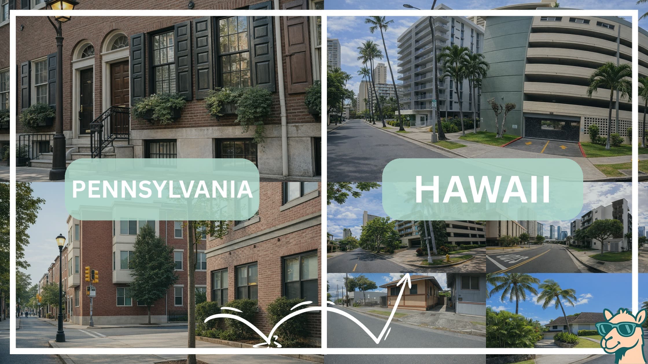 comparison of housing options and types between neighborhoods in Pennsylvania and Hawaii