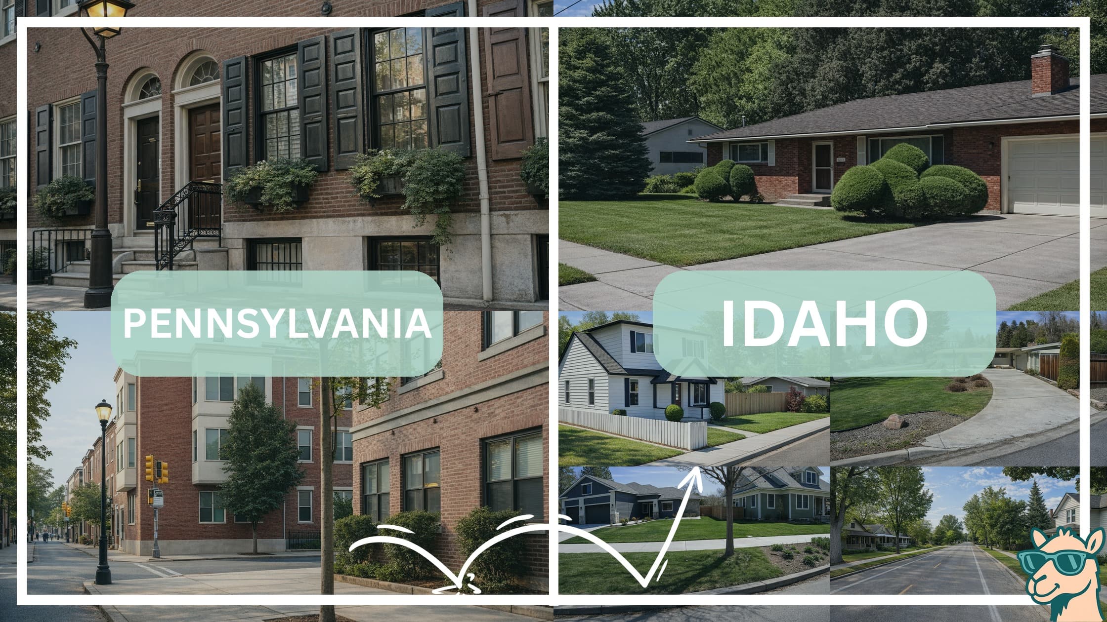 comparison of housing options and types between neighborhoods in Pennsylvania and Idaho