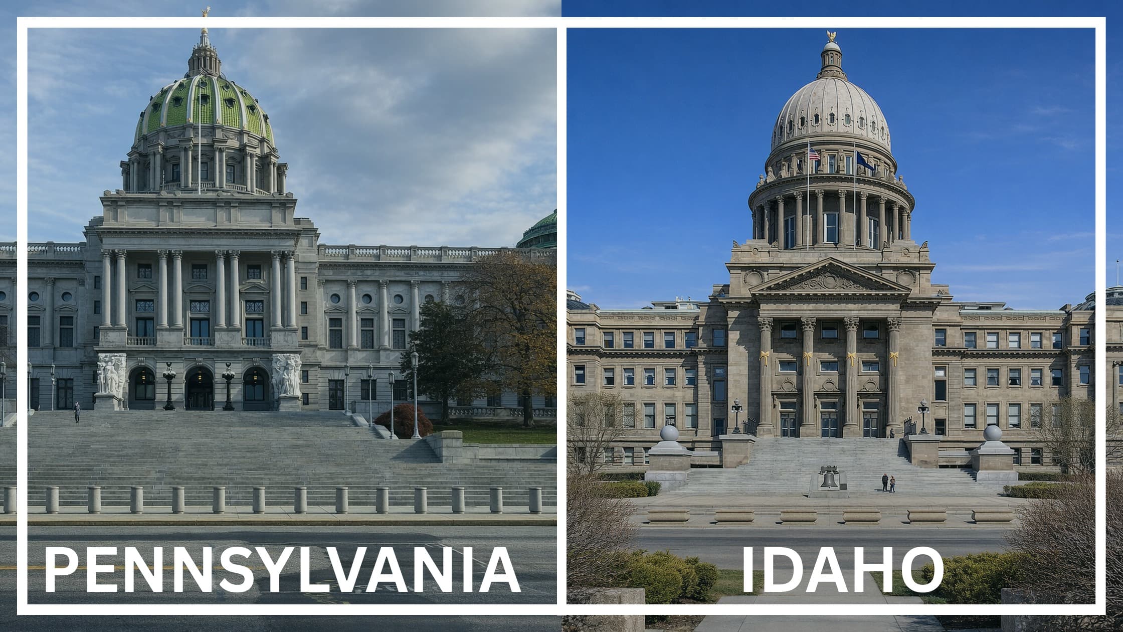 Comparing the state capitol buildings between Pennsylvania and Idaho.
