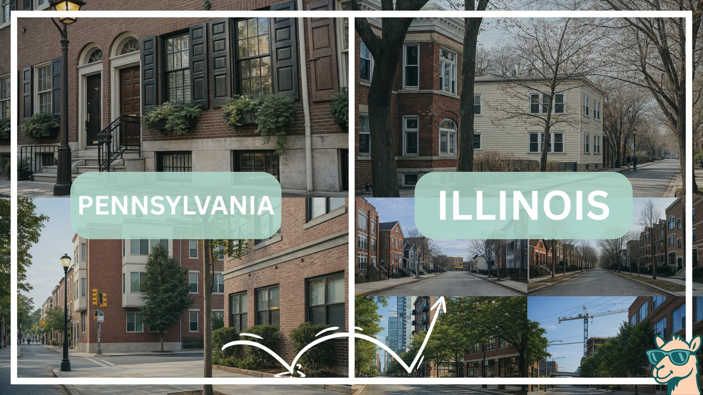 comparison of housing options and types between neighborhoods in Pennsylvania and Illinois