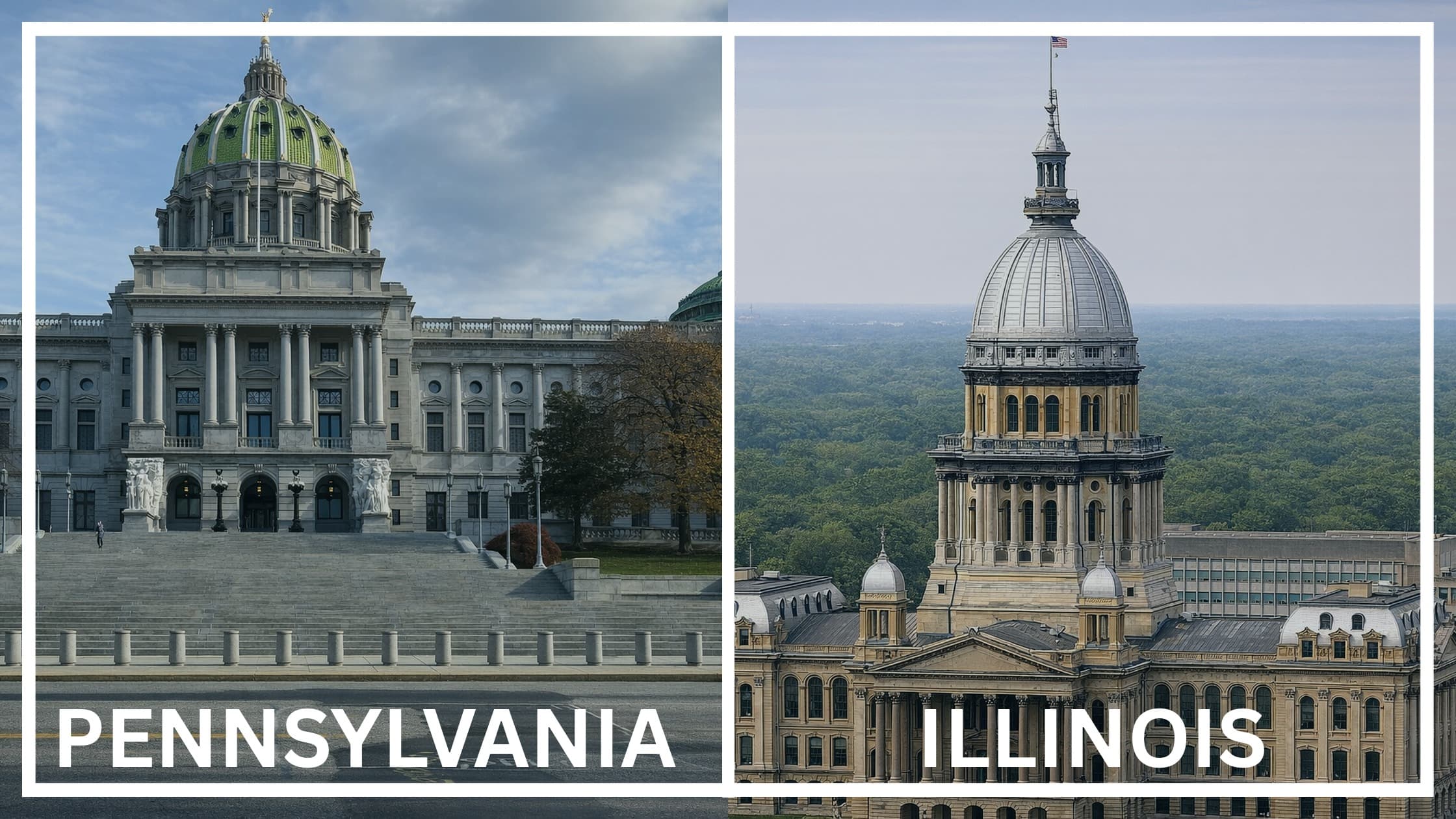 Comparing the state capitol buildings between Pennsylvania and Illinois.
