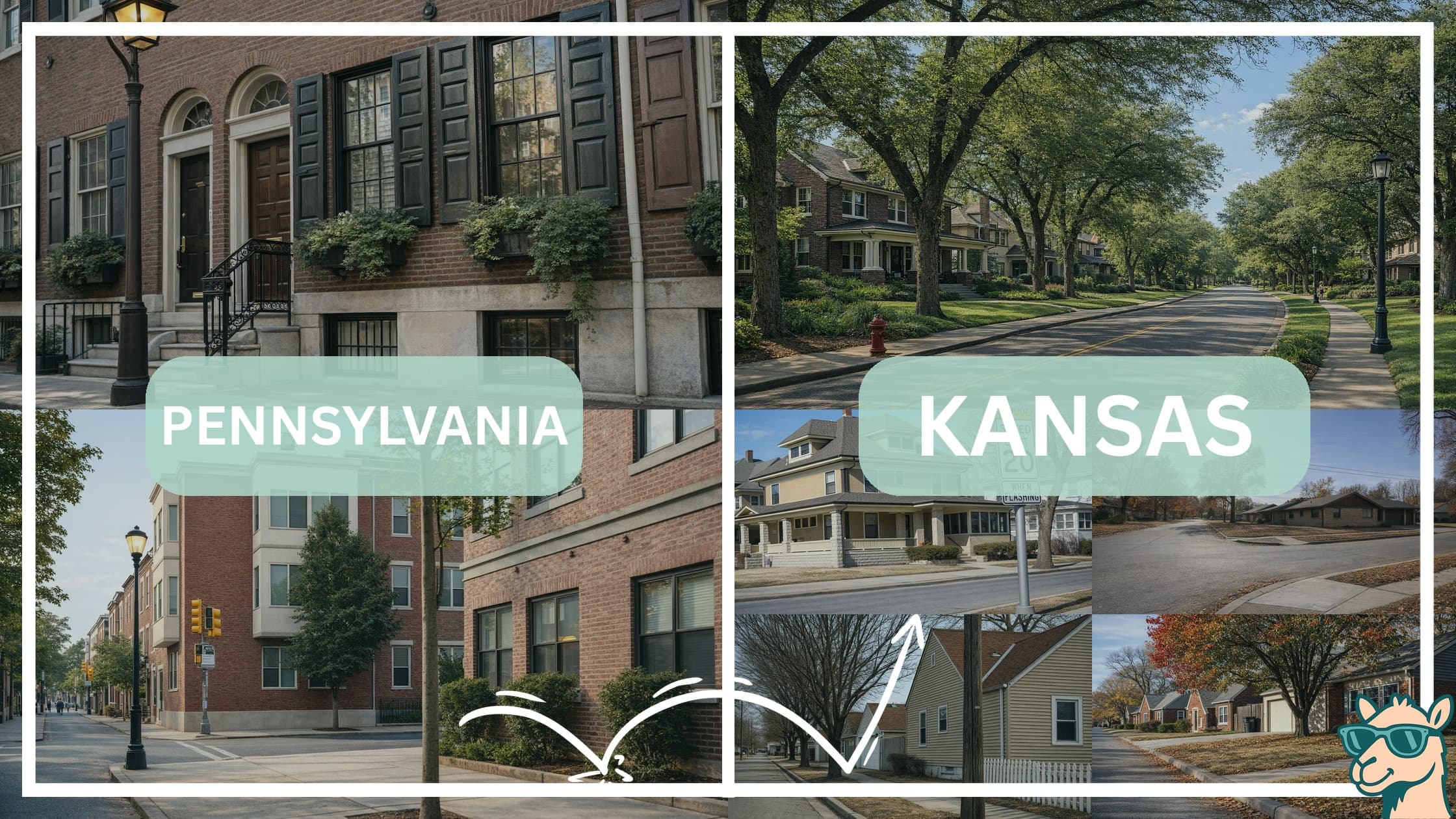 comparison of housing options and types between neighborhoods in Pennsylvania and Kansas