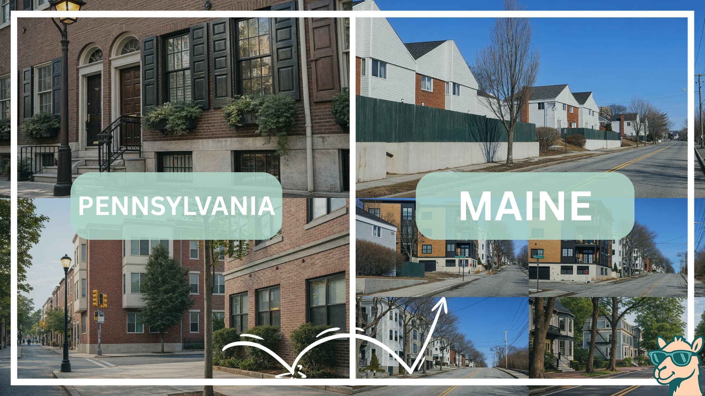 comparison of housing options and types between neighborhoods in Pennsylvania and Maine