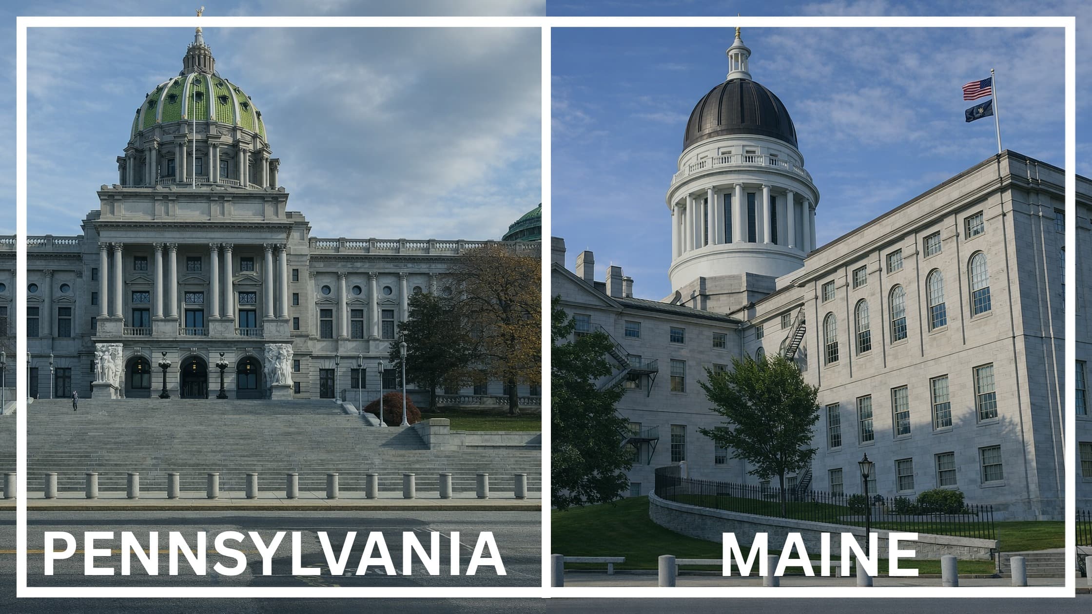 Comparing the state capitol buildings between Pennsylvania and Maine.