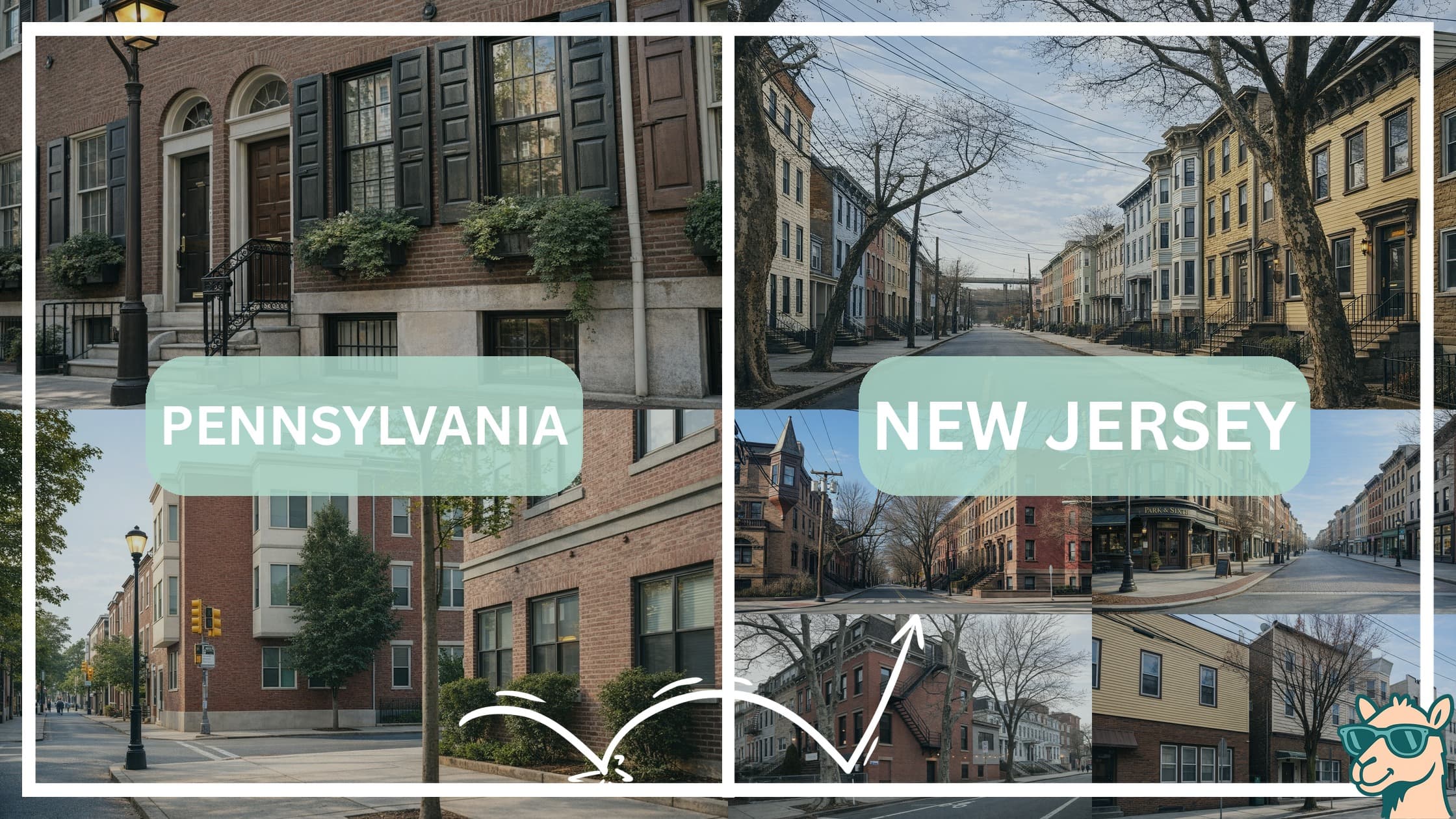comparison of housing options and types between neighborhoods in Pennsylvania and New Jersey