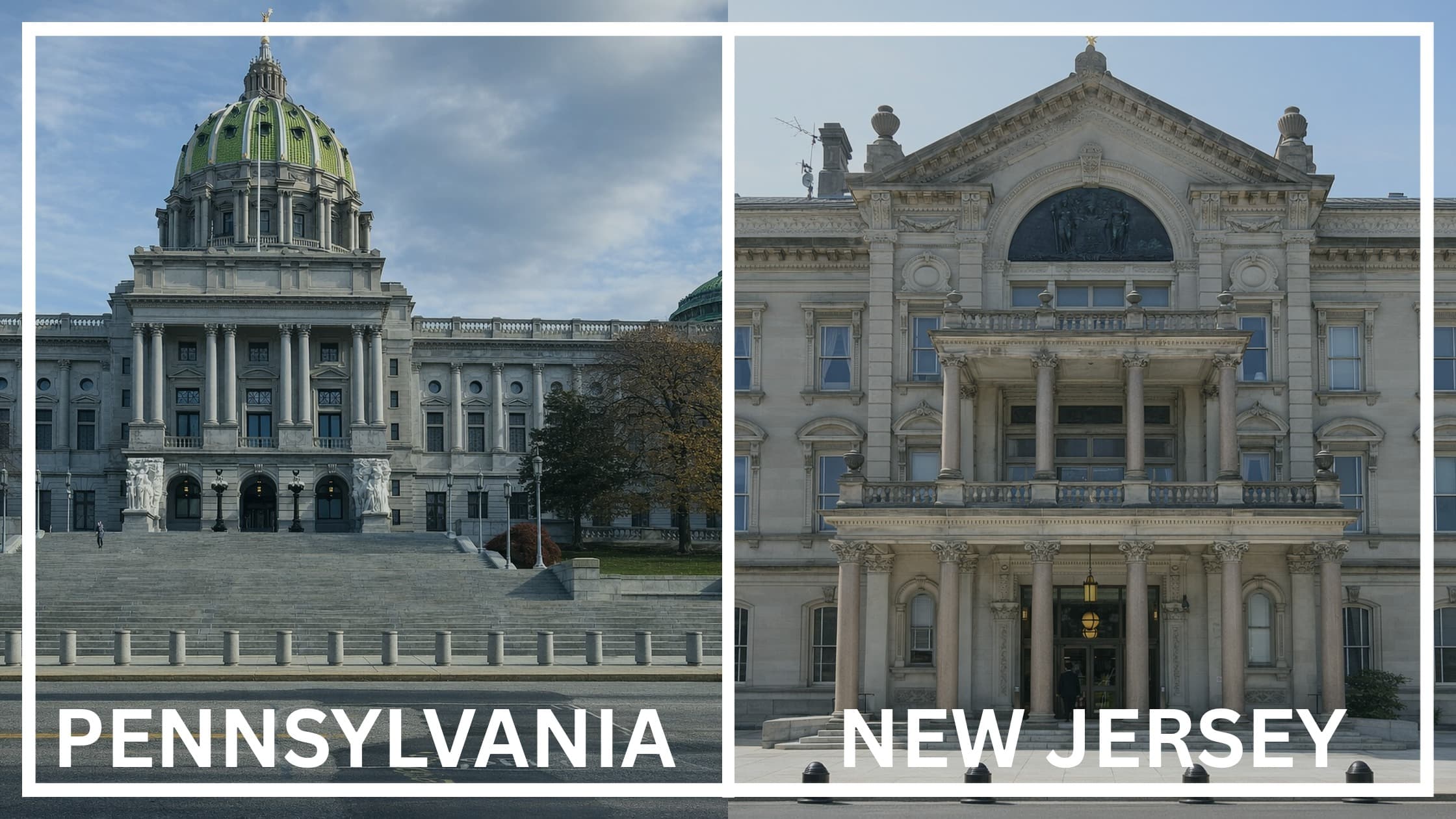 Comparing the state capitol buildings between Pennsylvania and New Jersey.
