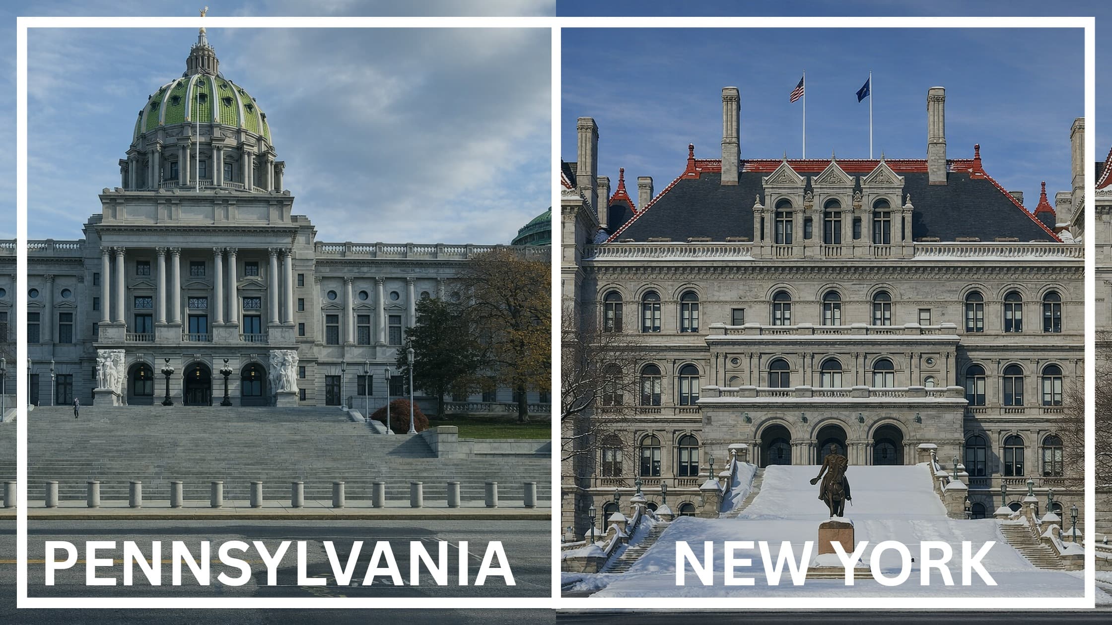 Comparing the state capitol buildings between Pennsylvania and New York.