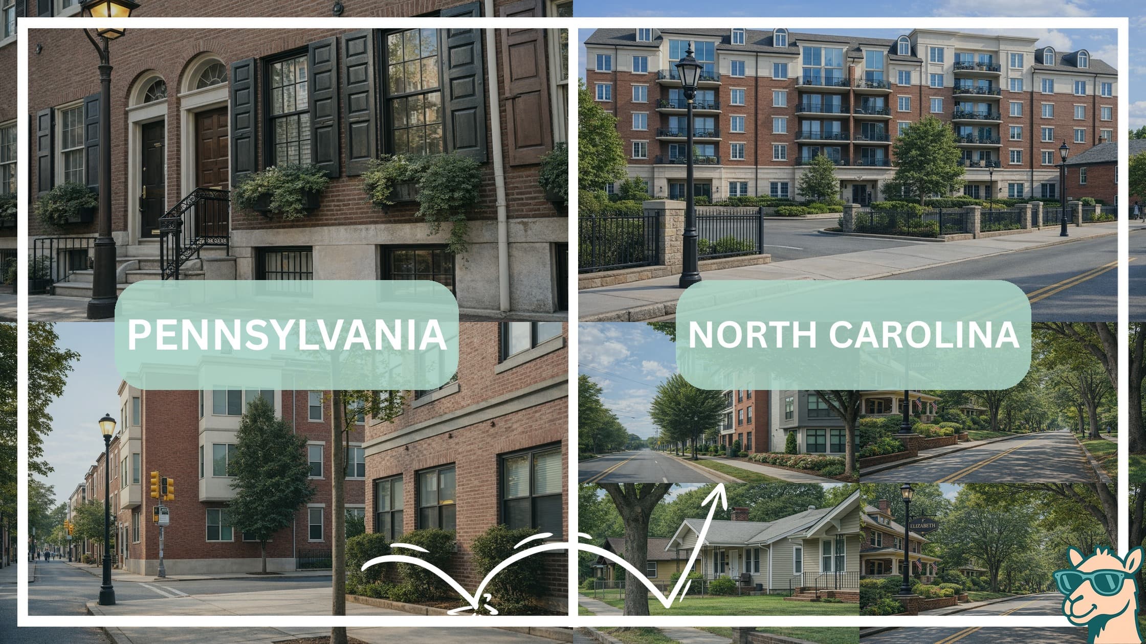 comparison of housing options and types between neighborhoods in Pennsylvania and North Carolina