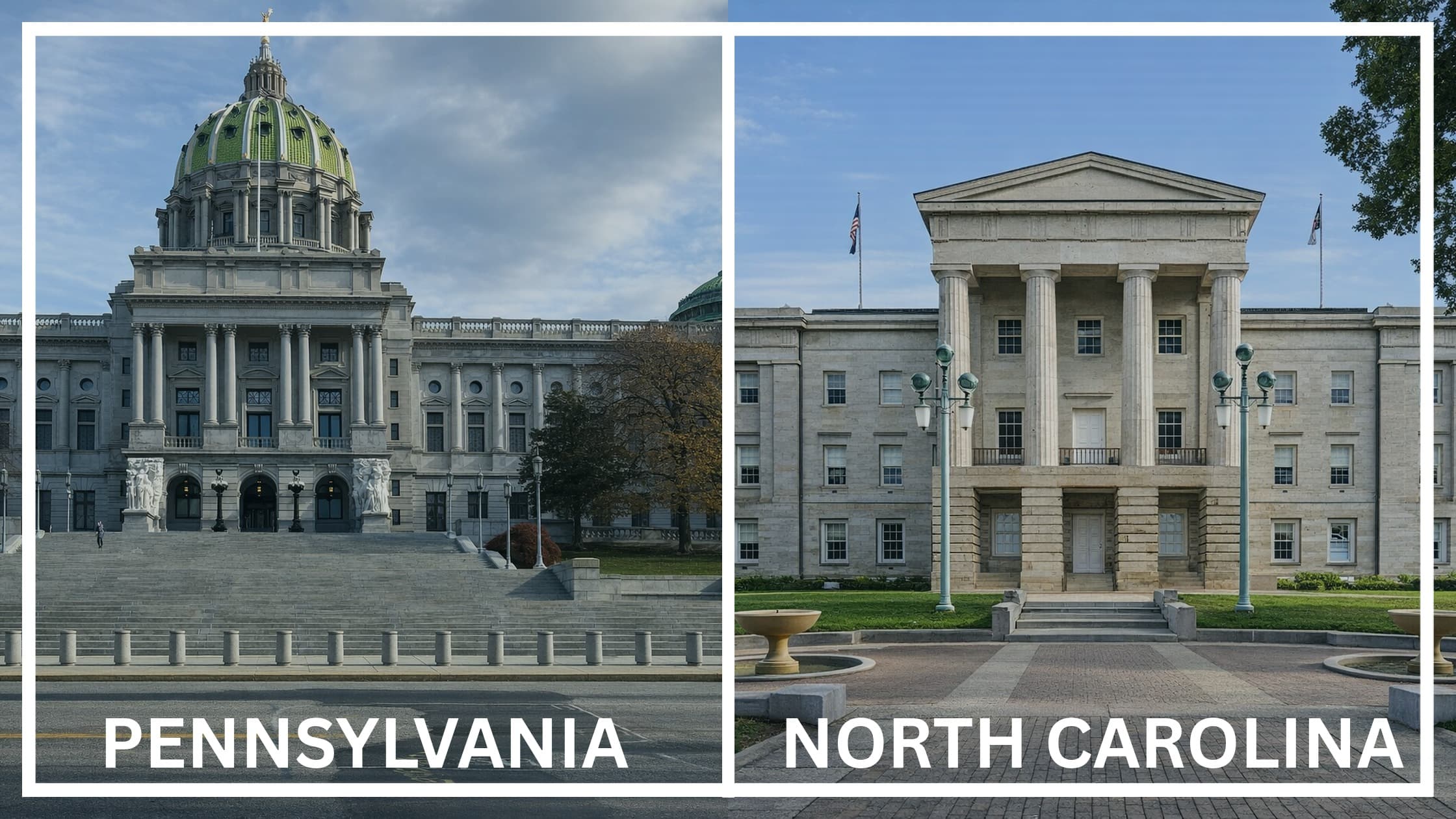 Comparing the state capitol buildings between Pennsylvania and North Carolina.