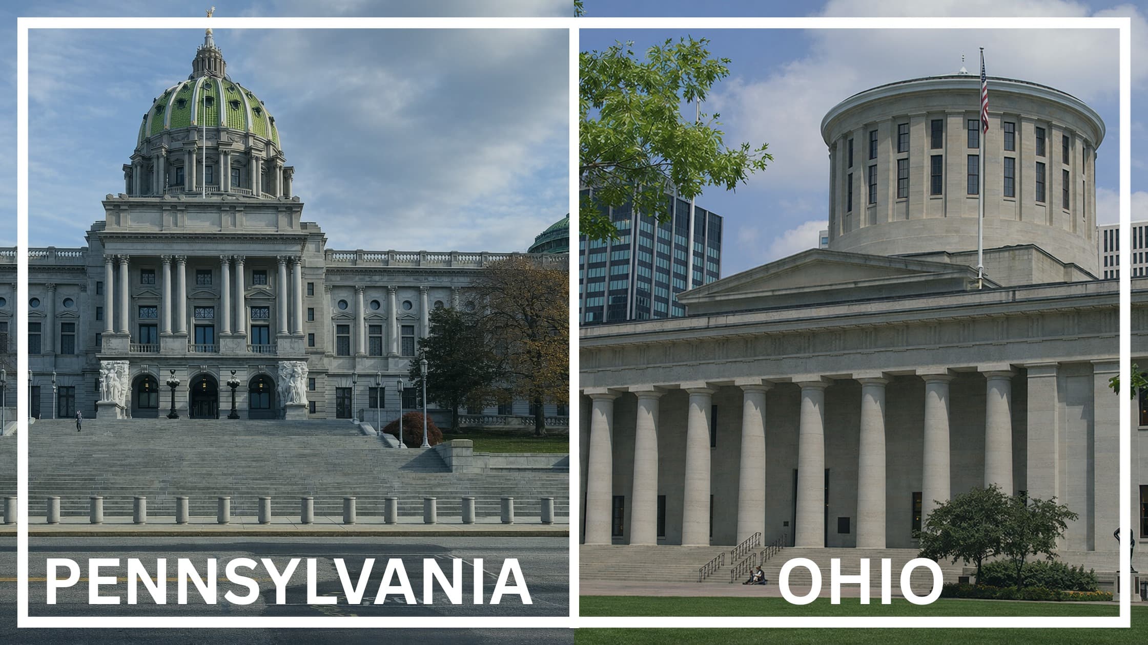 Comparing the state capitol buildings between Pennsylvania and Ohio.