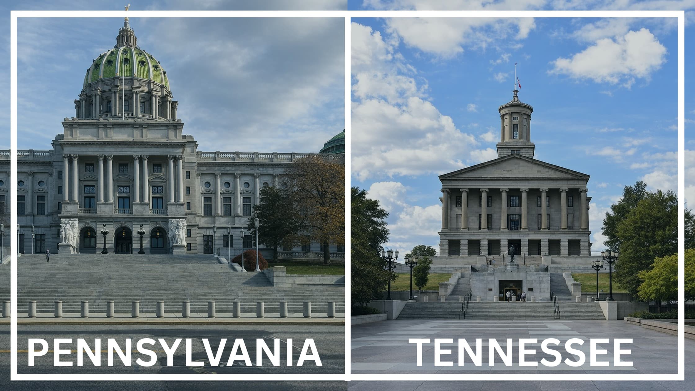 Comparing the state capitol buildings between Pennsylvania and Tennessee.
