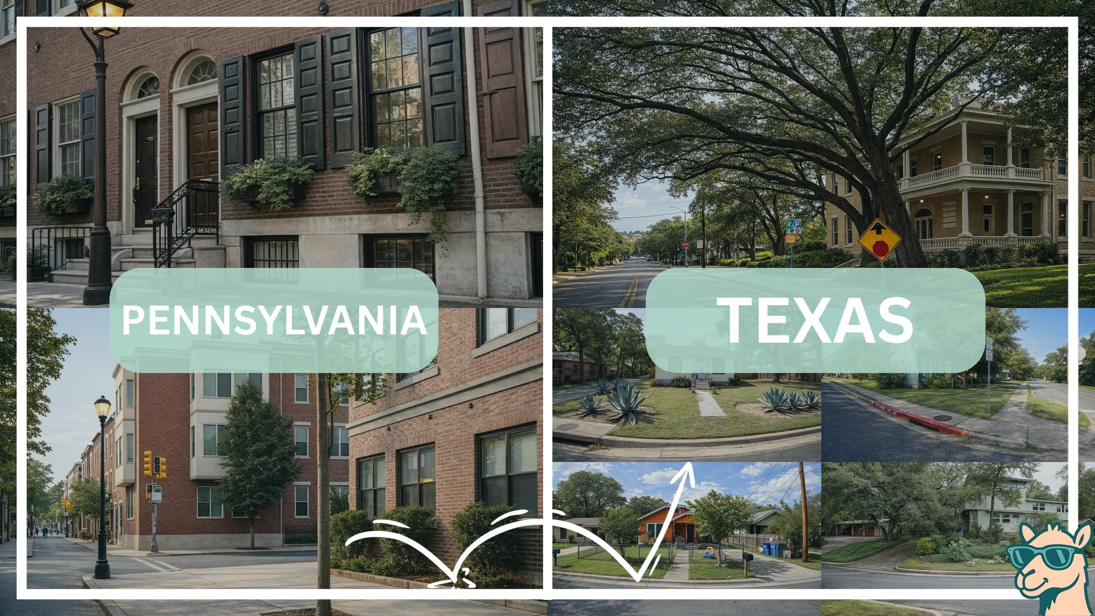comparison of housing options and types between neighborhoods in Pennsylvania and Texas