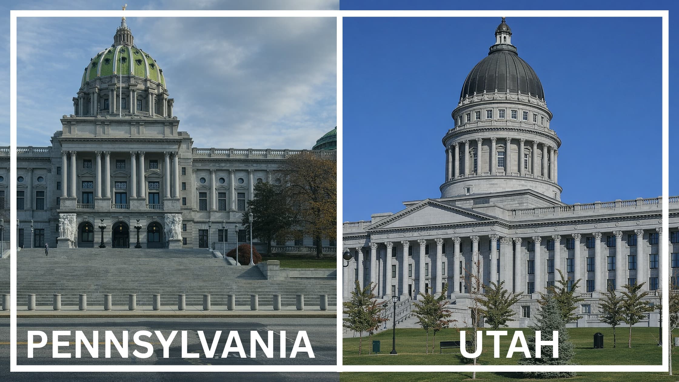 Comparing the state capitol buildings between Pennsylvania and Utah.