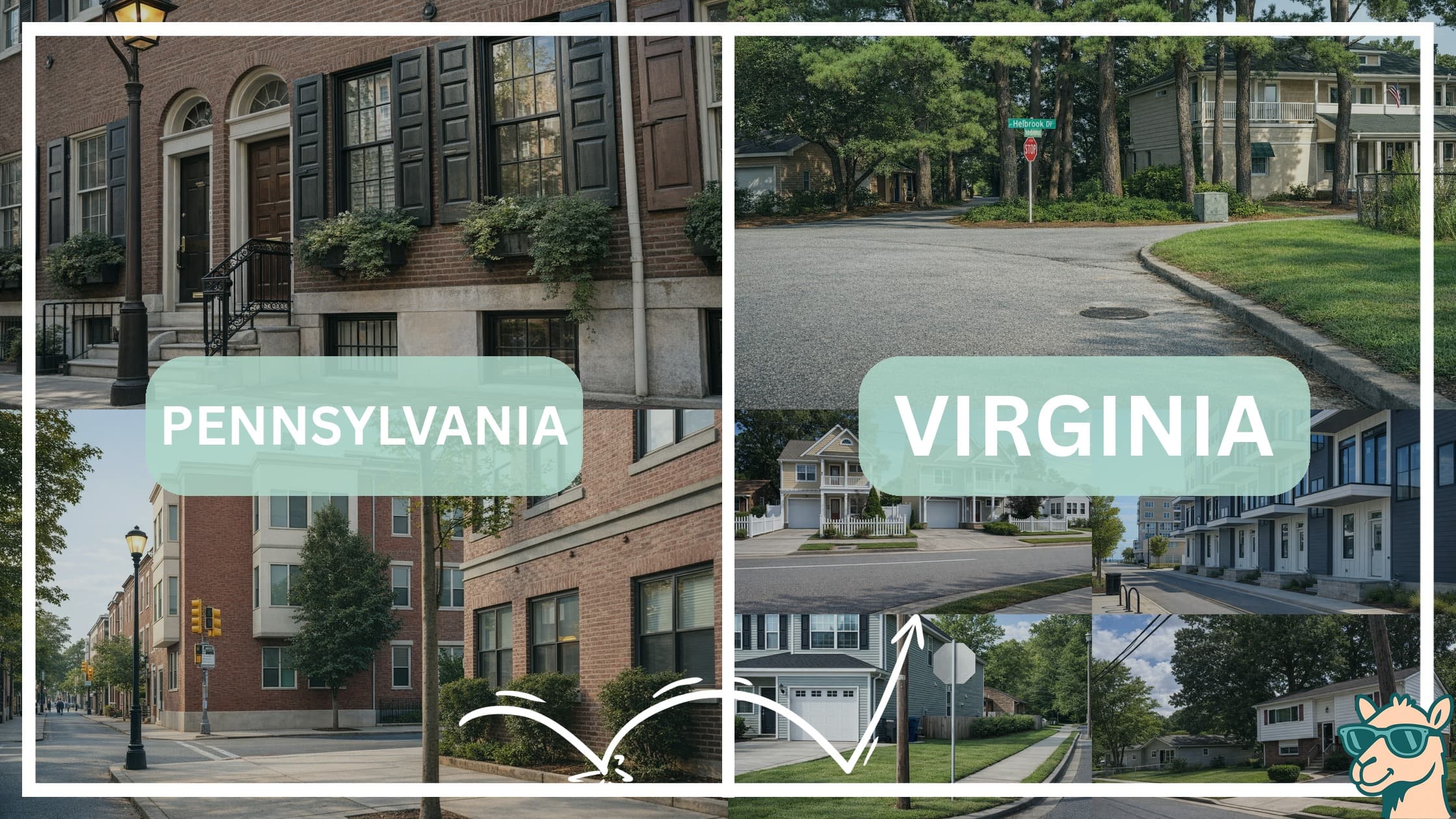 comparison of housing options and types between neighborhoods in Pennsylvania and Virginia