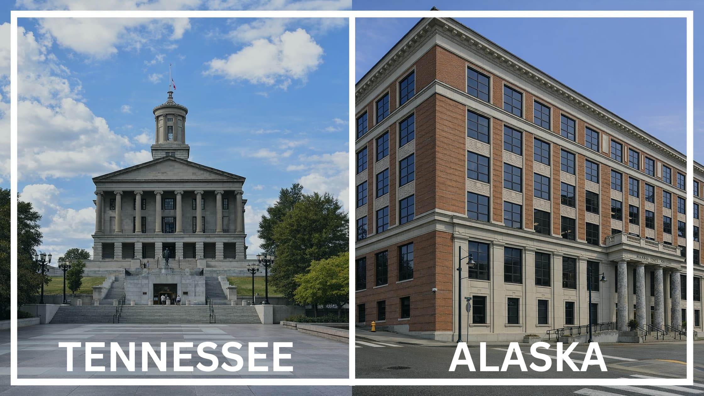 Comparing the state capitol buildings between Tennessee and Alaska.