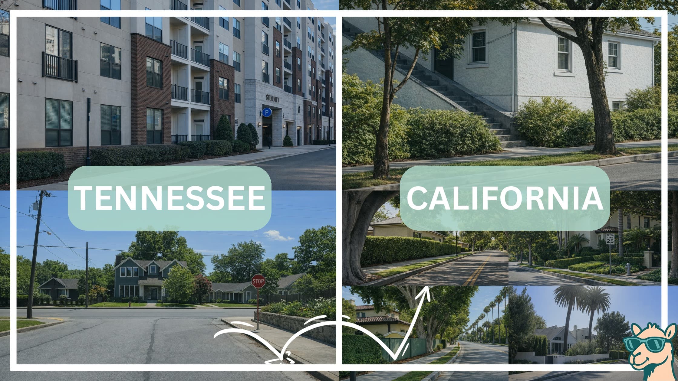 comparison of housing options and types between neighborhoods in Tennessee and California