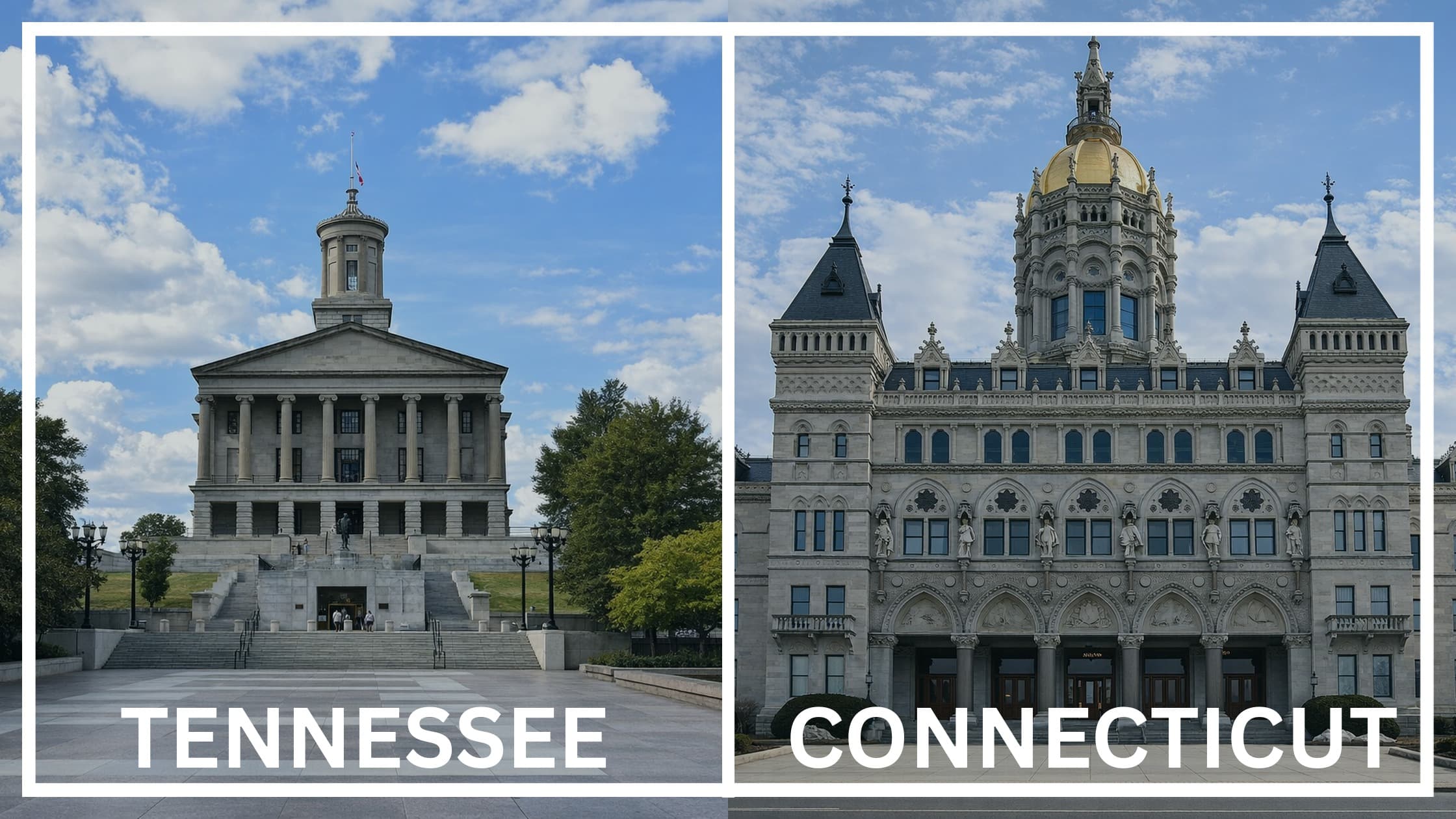 Comparing the state capitol buildings between Tennessee and Connecticut.