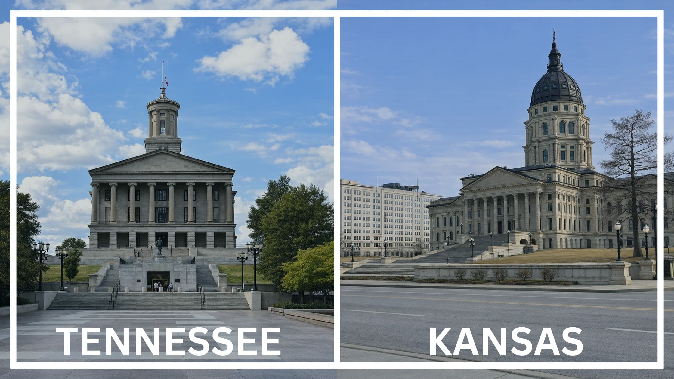 Comparing the state capitol buildings between Tennessee and Kansas.
