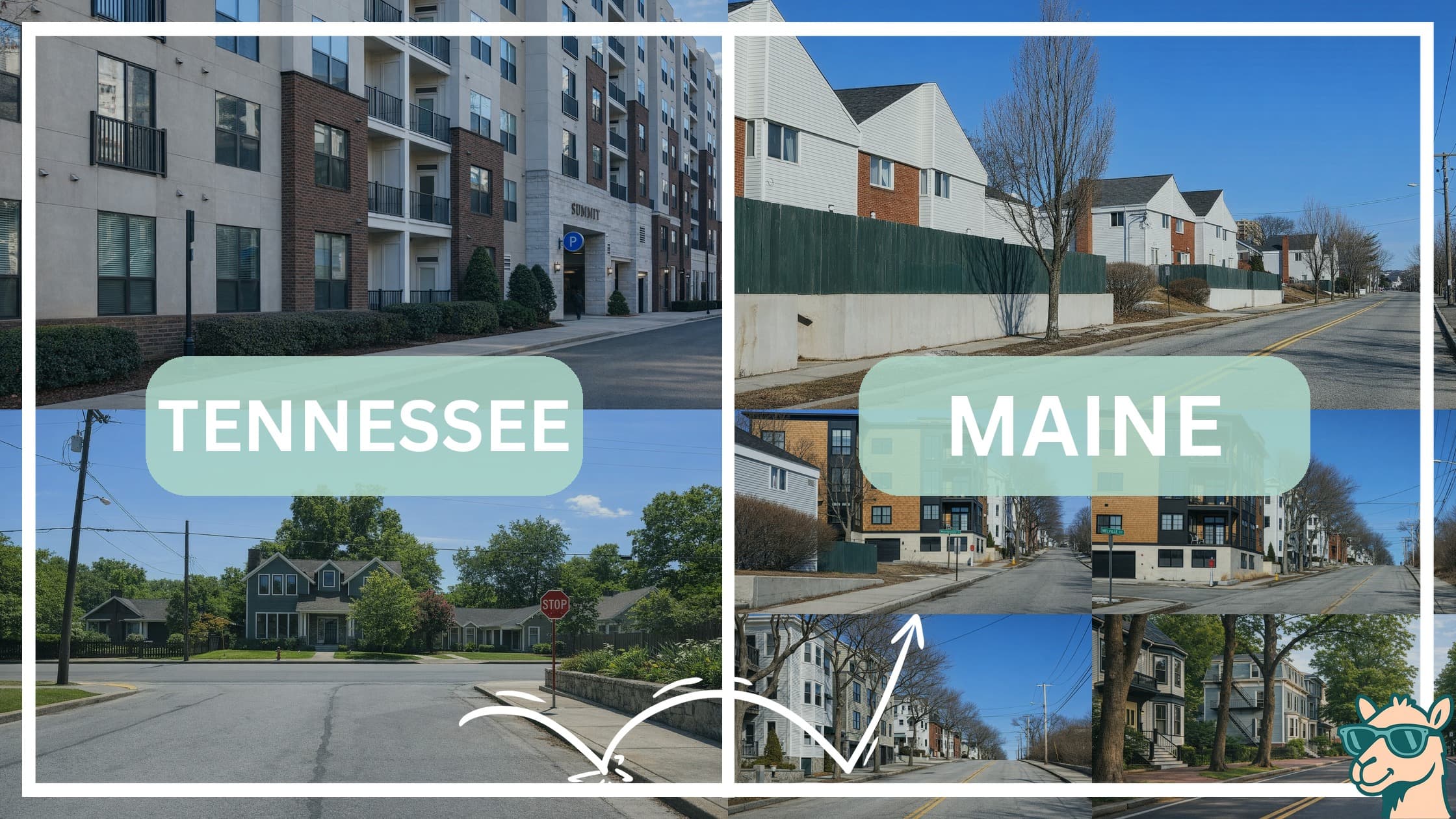 comparison of housing options and types between neighborhoods in Tennessee and Maine