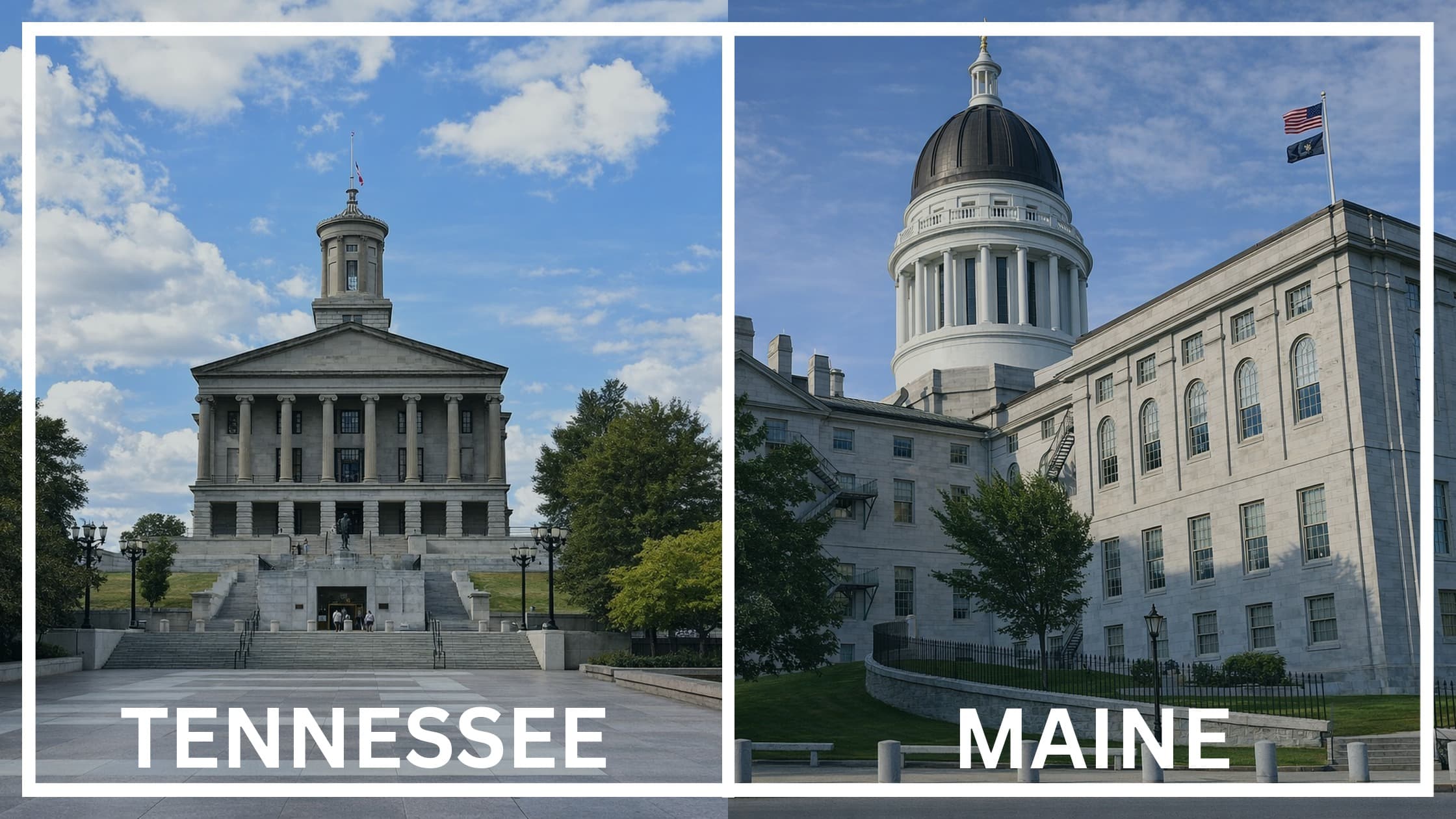 Comparing the state capitol buildings between Tennessee and Maine.