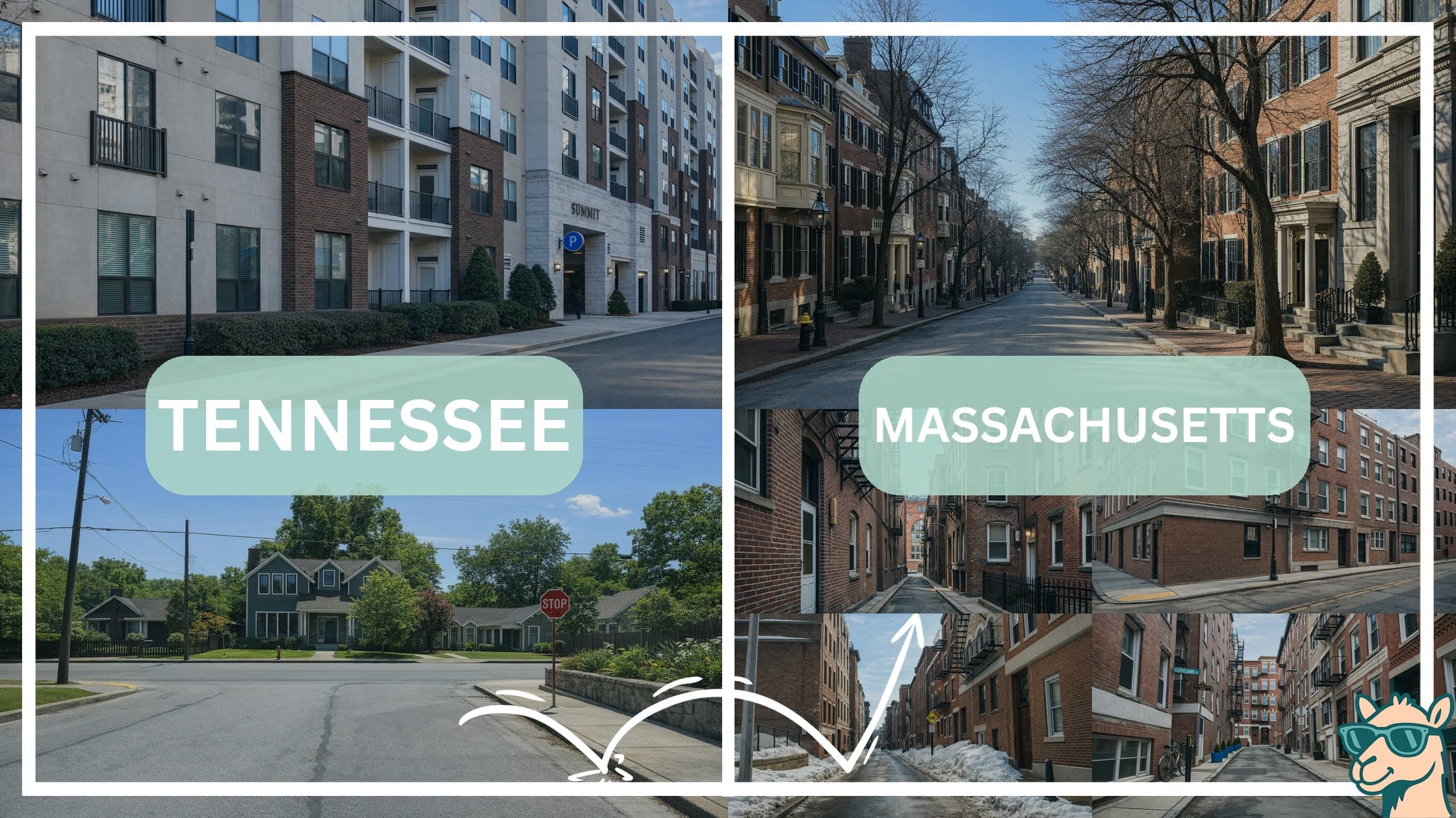 comparison of housing options and types between neighborhoods in Tennessee and Massachusetts