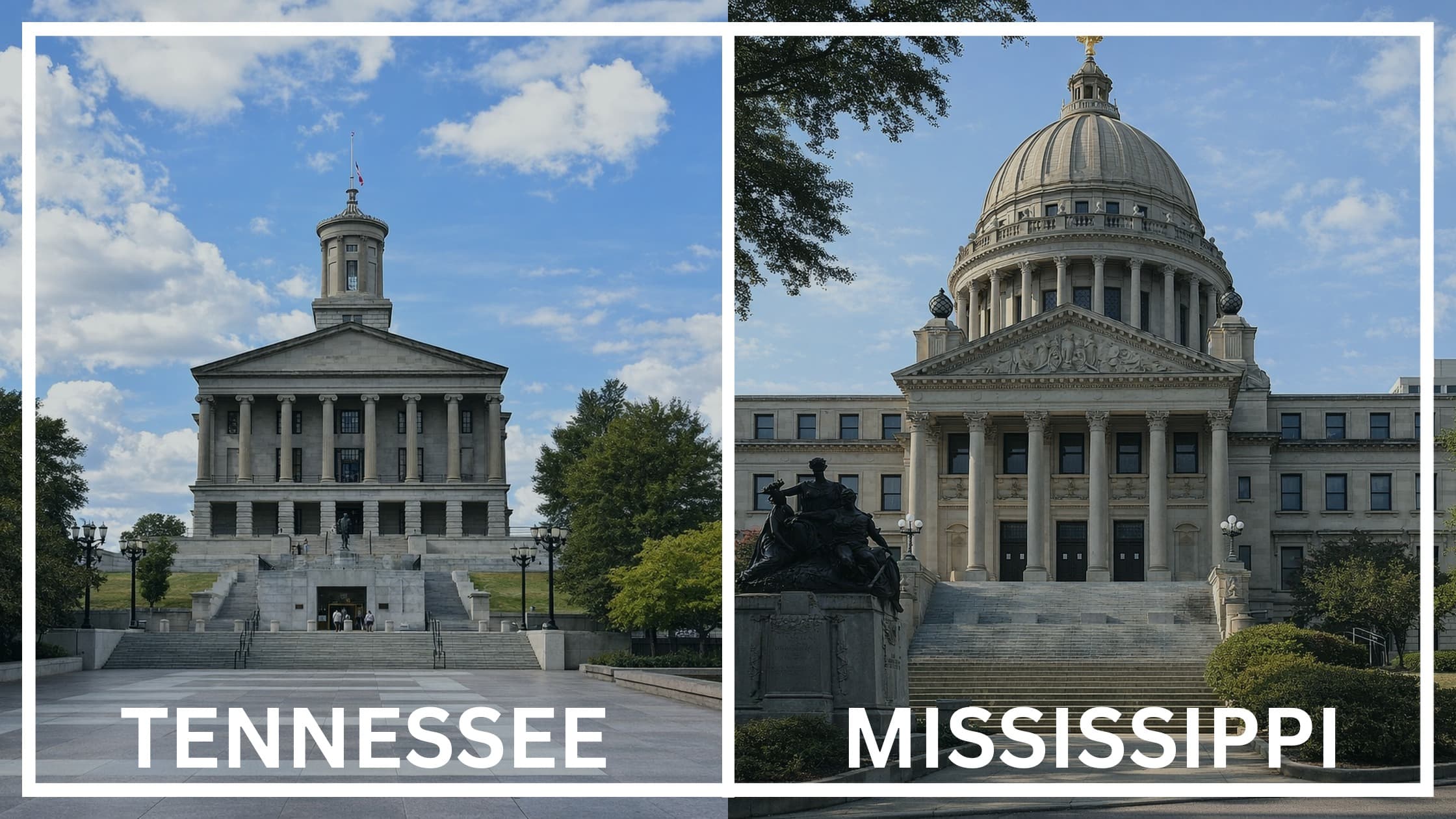 Comparing the state capitol buildings between Tennessee and Mississippi.