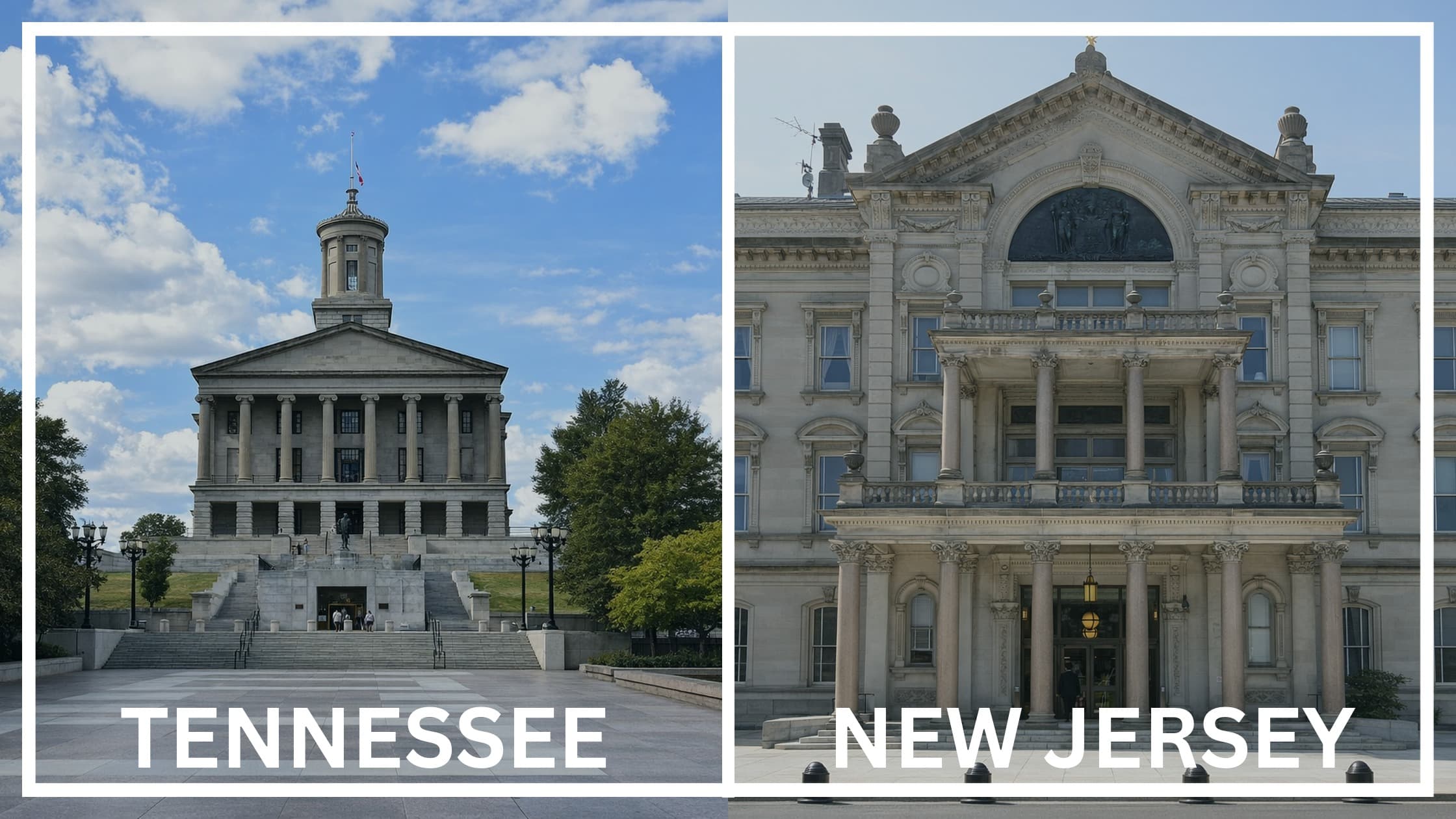 Comparing the state capitol buildings between Tennessee and New Jersey.