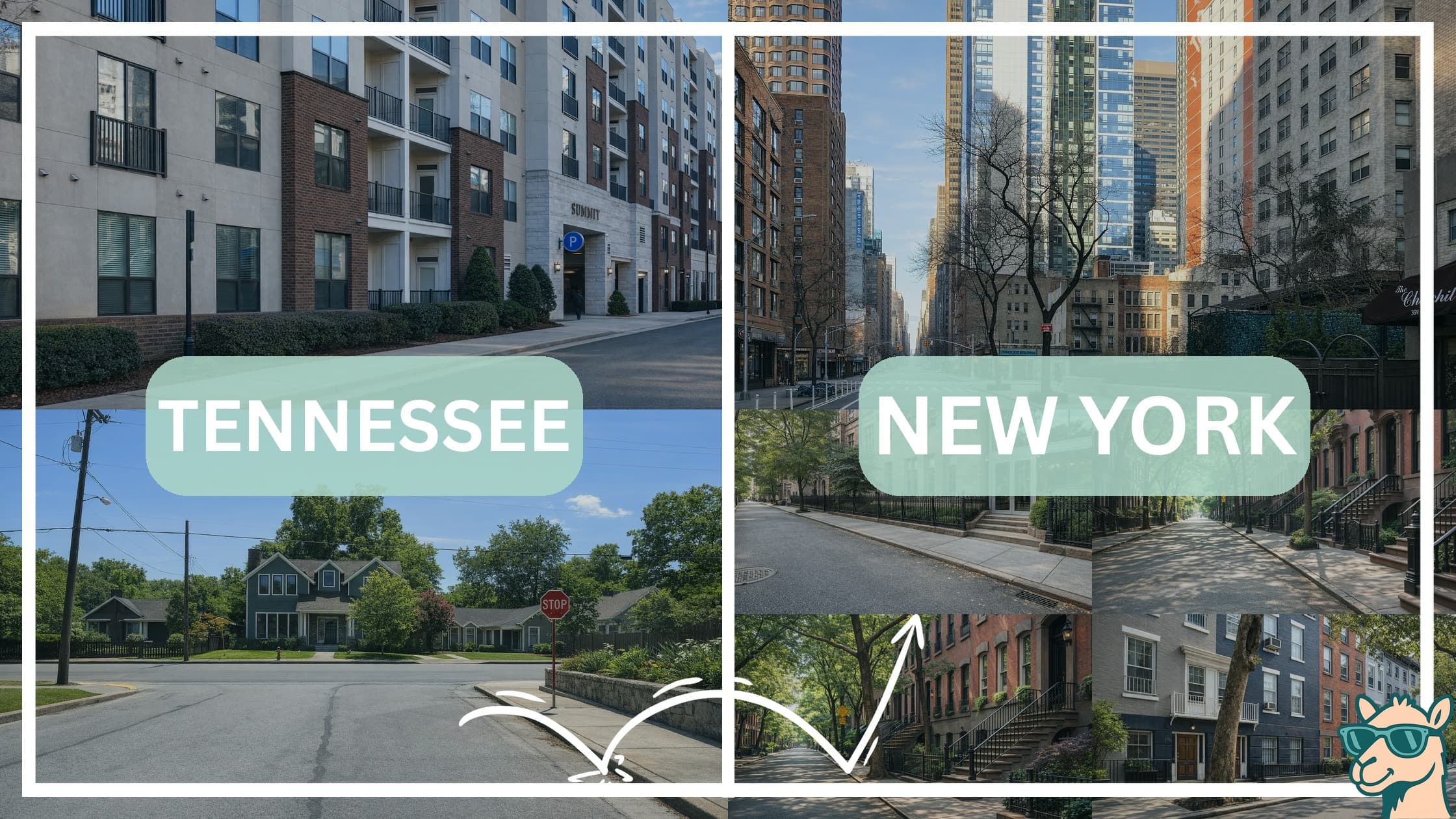comparison of housing options and types between neighborhoods in Tennessee and New York
